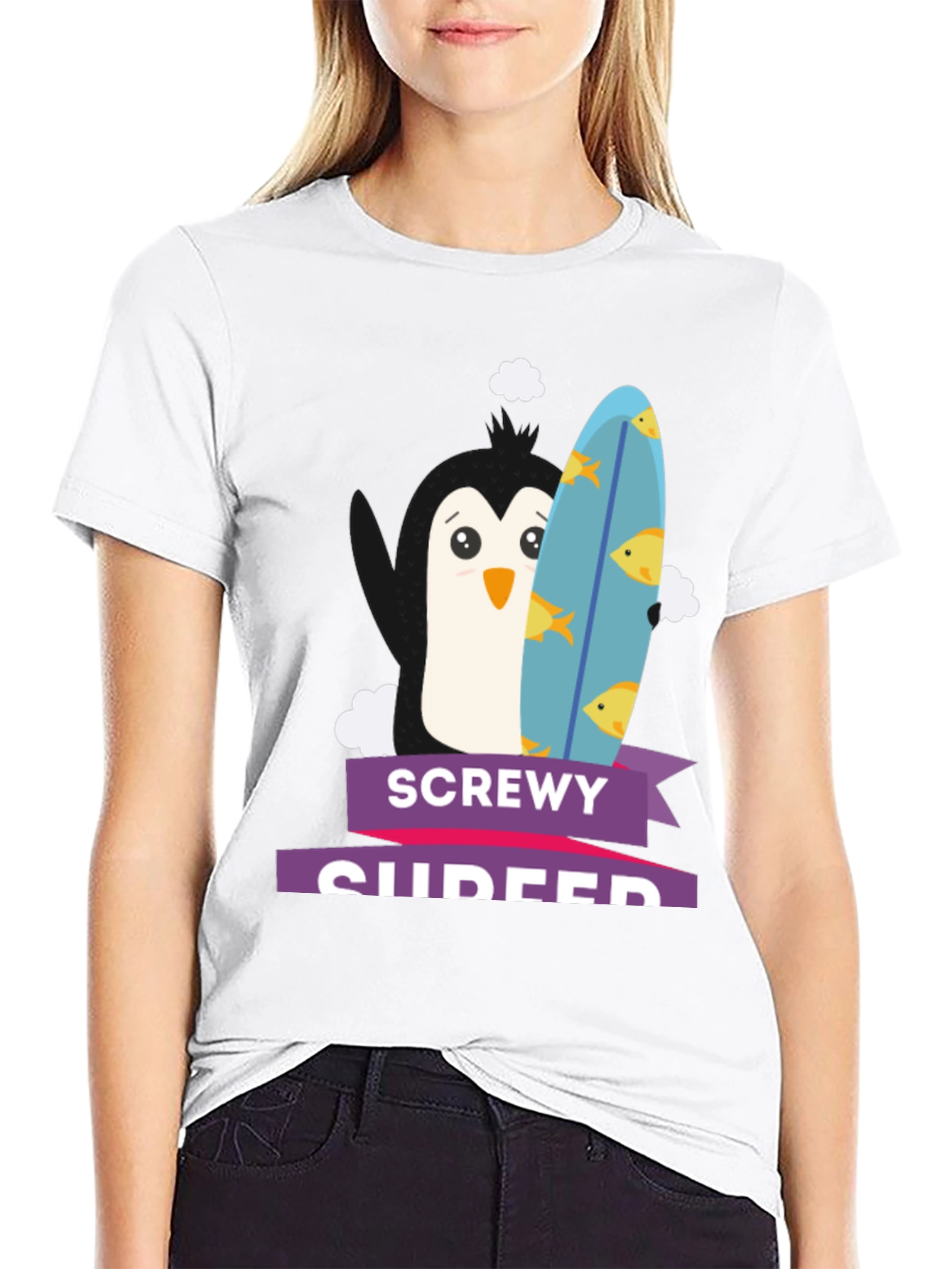 Screwey Surfer T-Shirt - Penguin Design