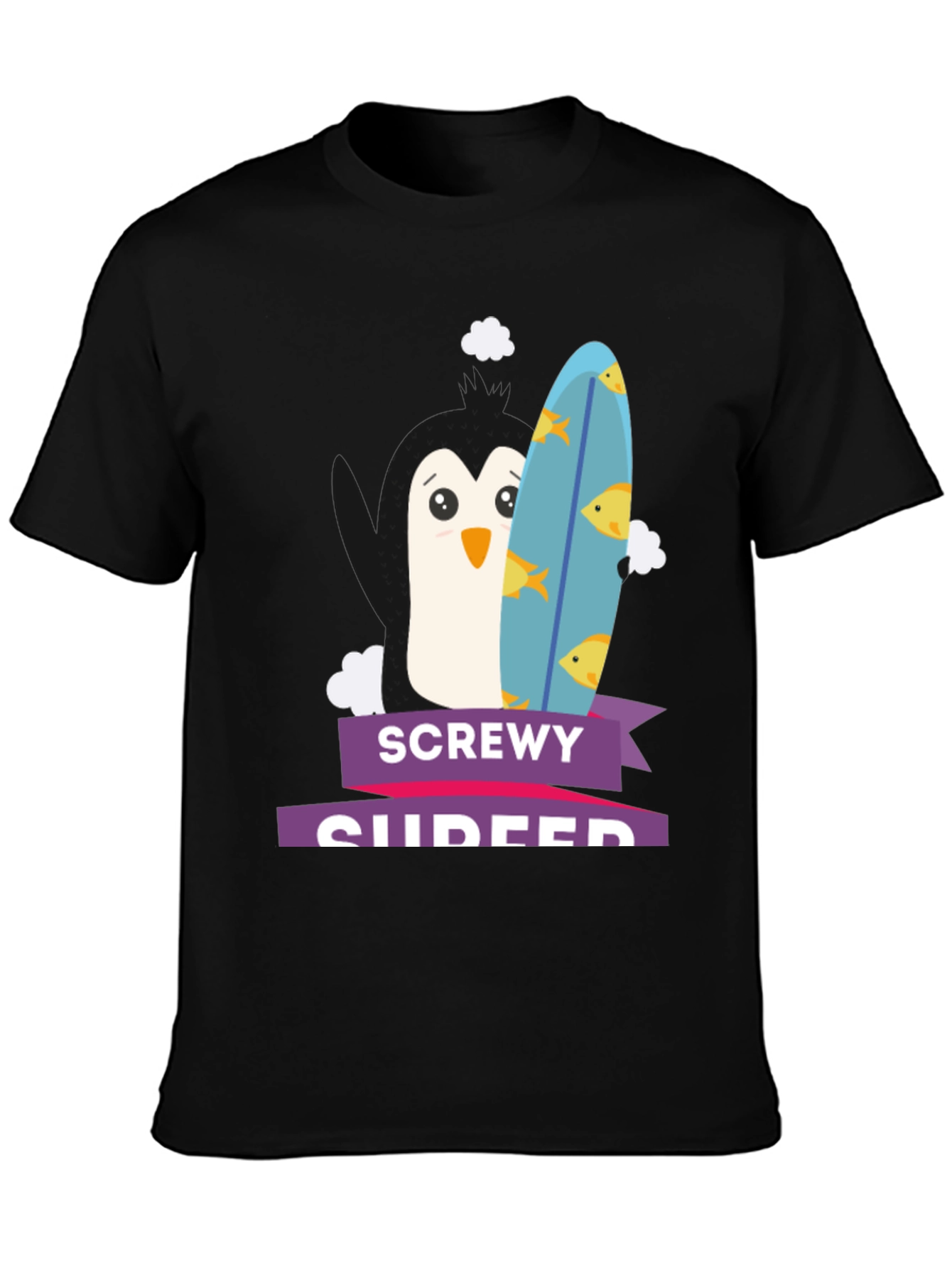 Screwey Surfer T-Shirt - Penguin Design