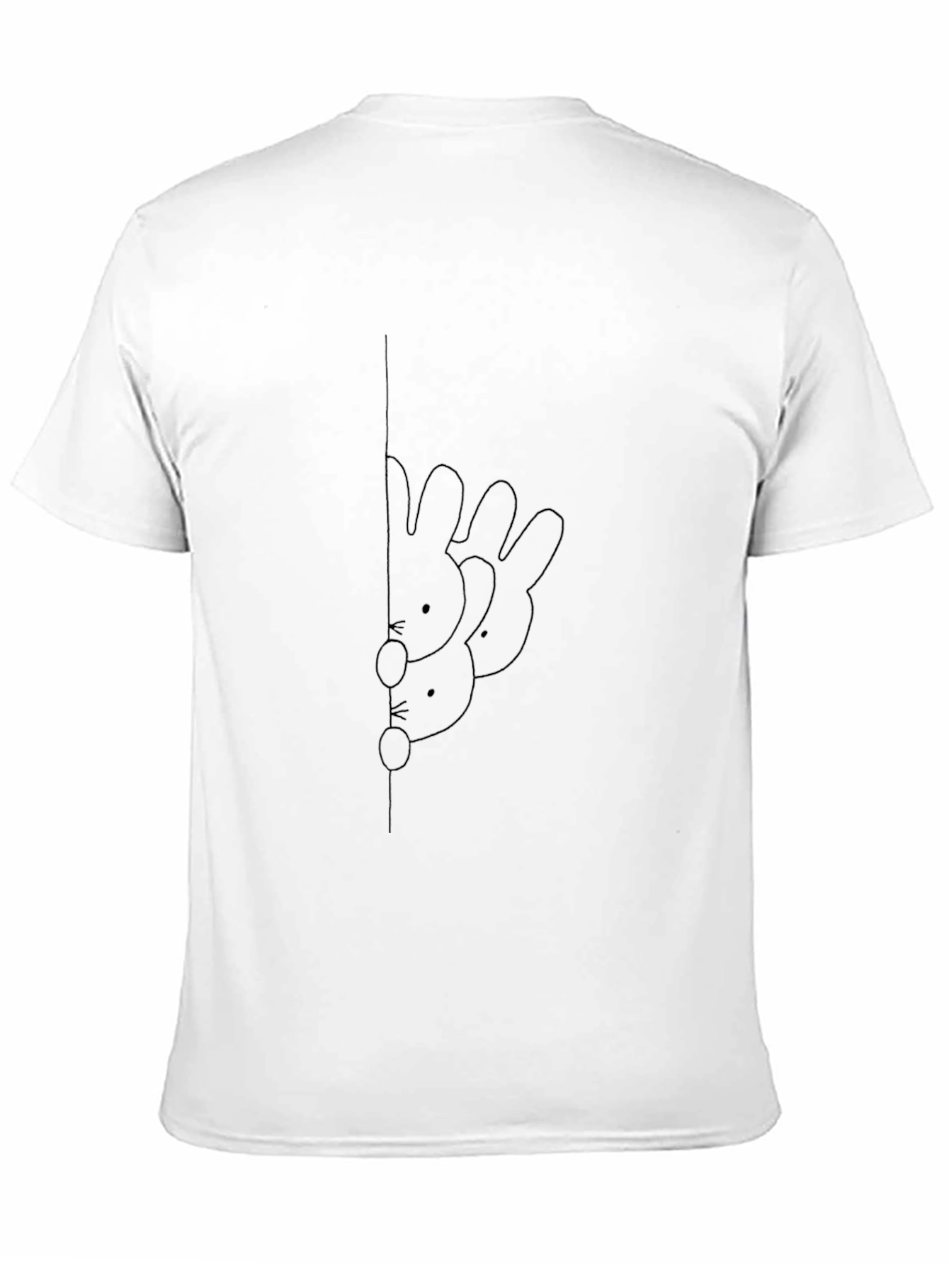 Black Tee with Bunny Peeking Line Art Graphic