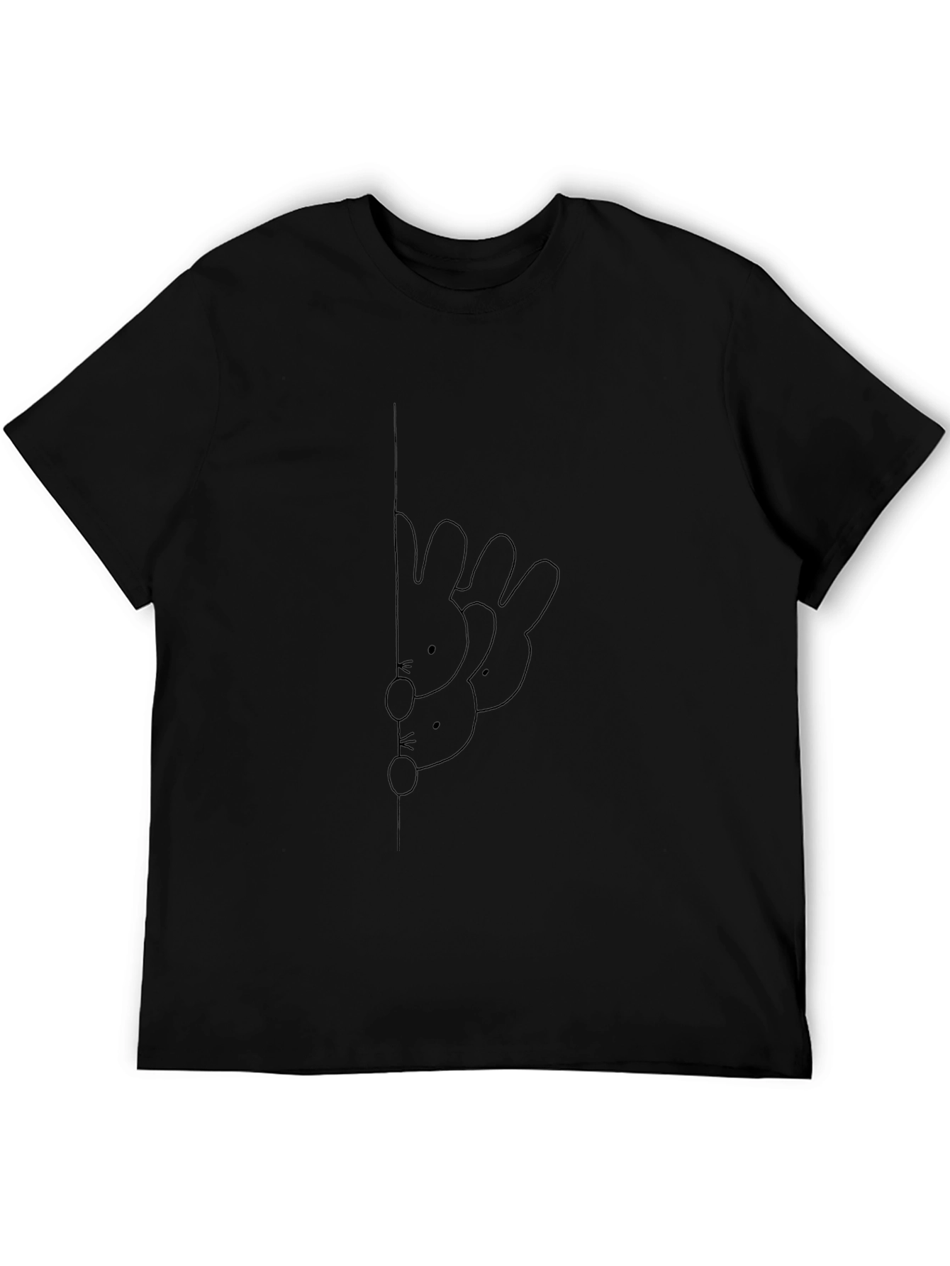 Black Tee with Bunny Peeking Line Art Graphic