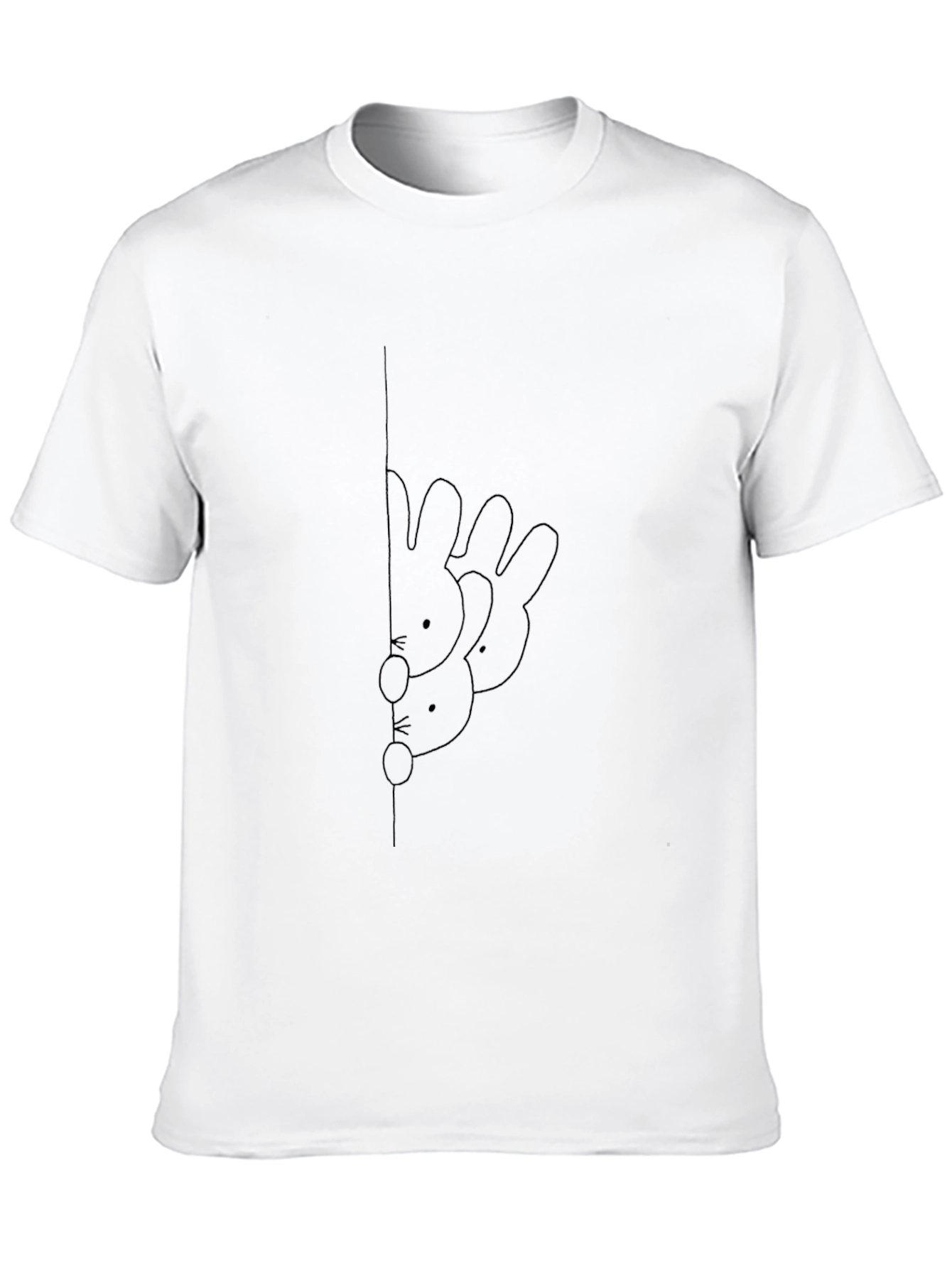 Black Tee with Bunny Peeking Line Art Graphic