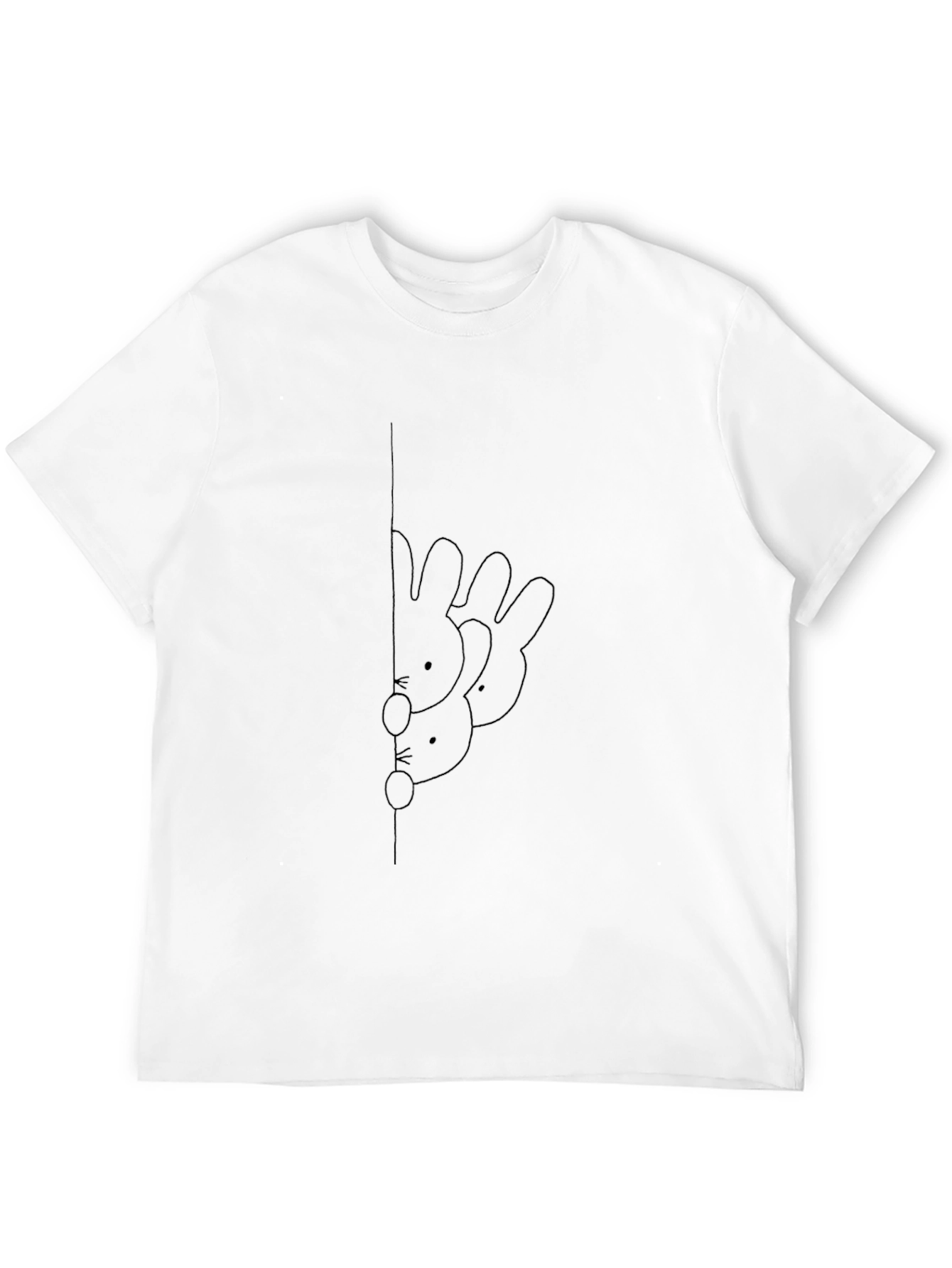 Black Tee with Bunny Peeking Line Art Graphic
