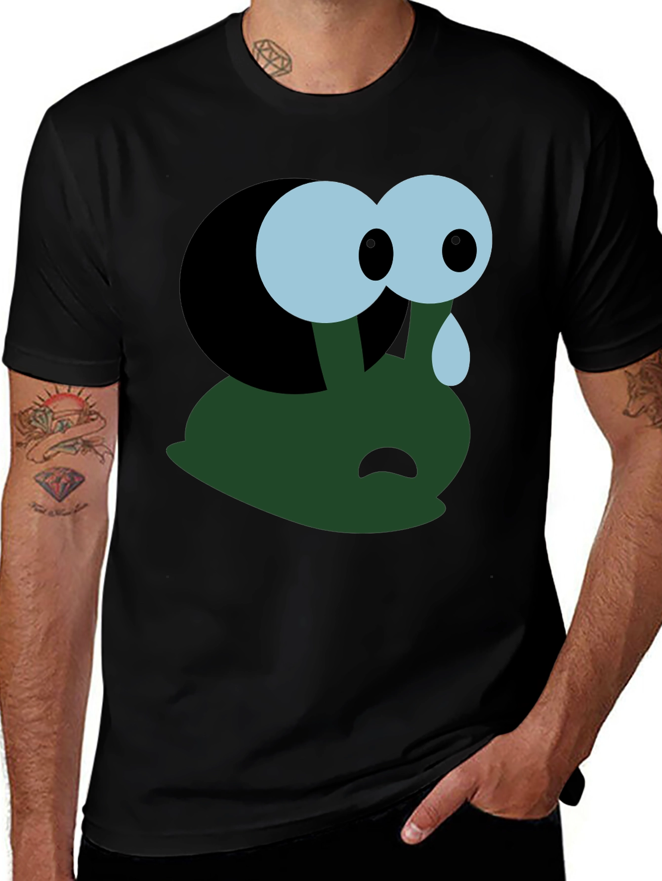 Sad Cartoon Character T-Shirt - Black