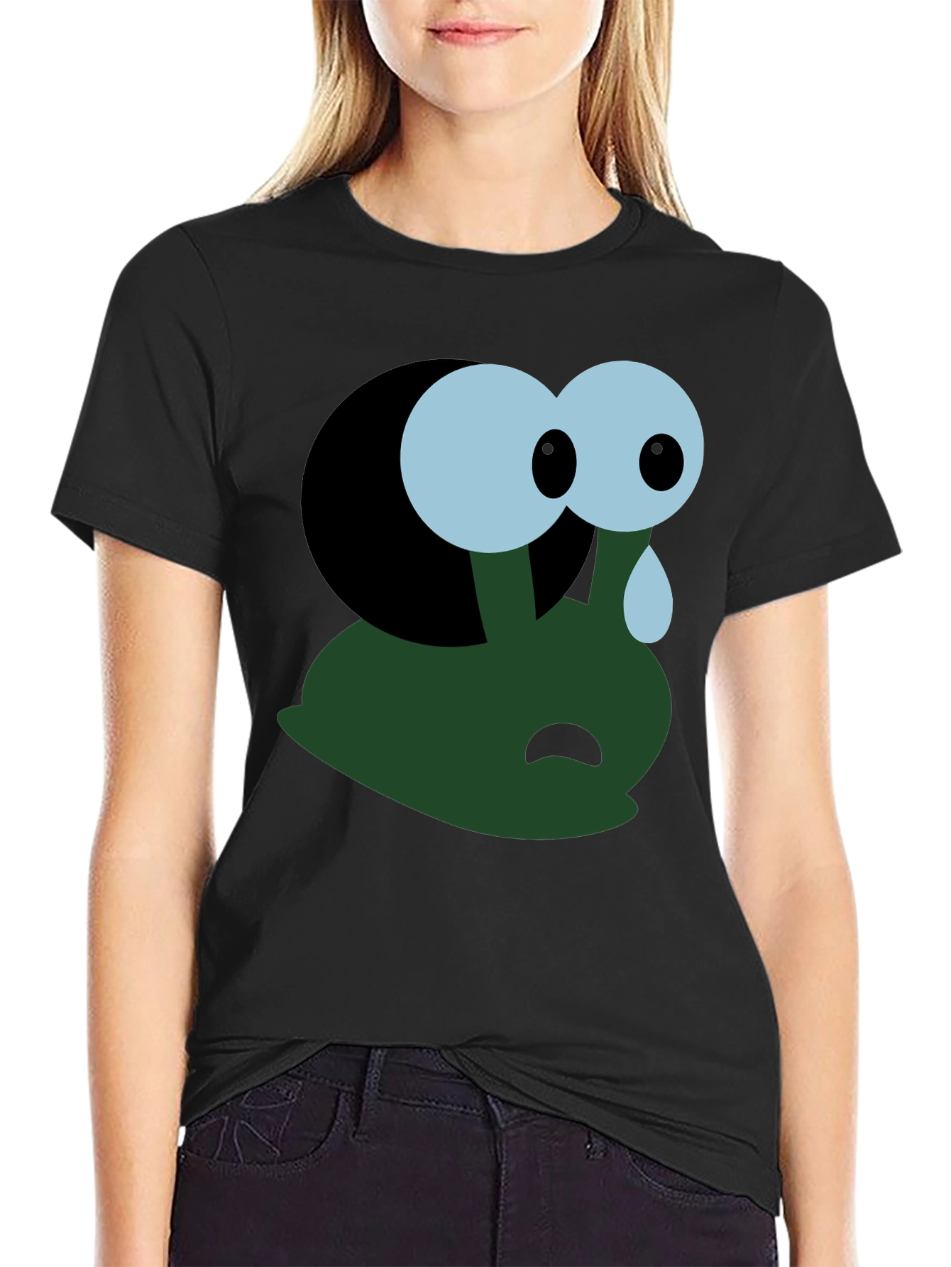 Sad Cartoon Character T-Shirt - Black