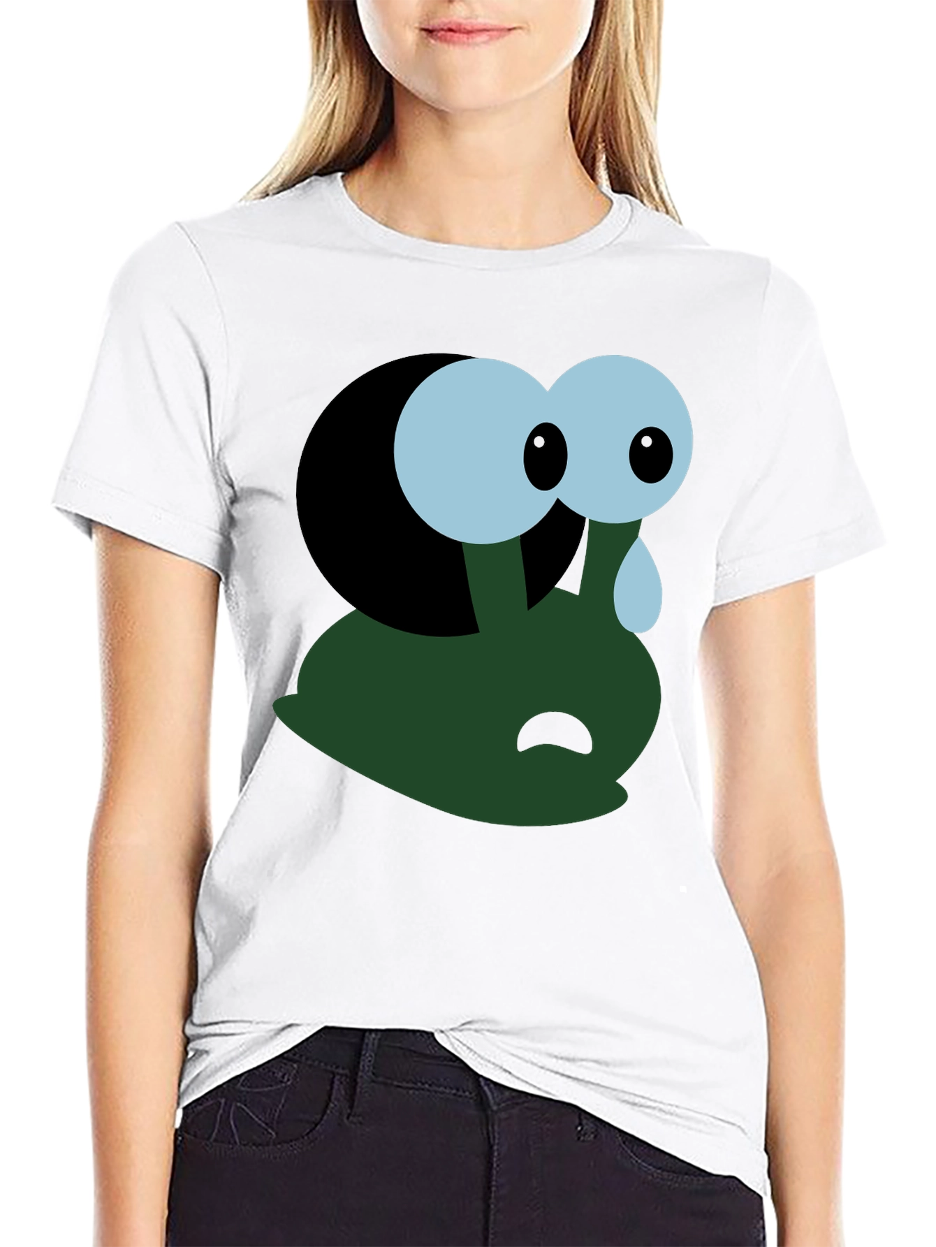 Sad Cartoon Character T-Shirt - Black