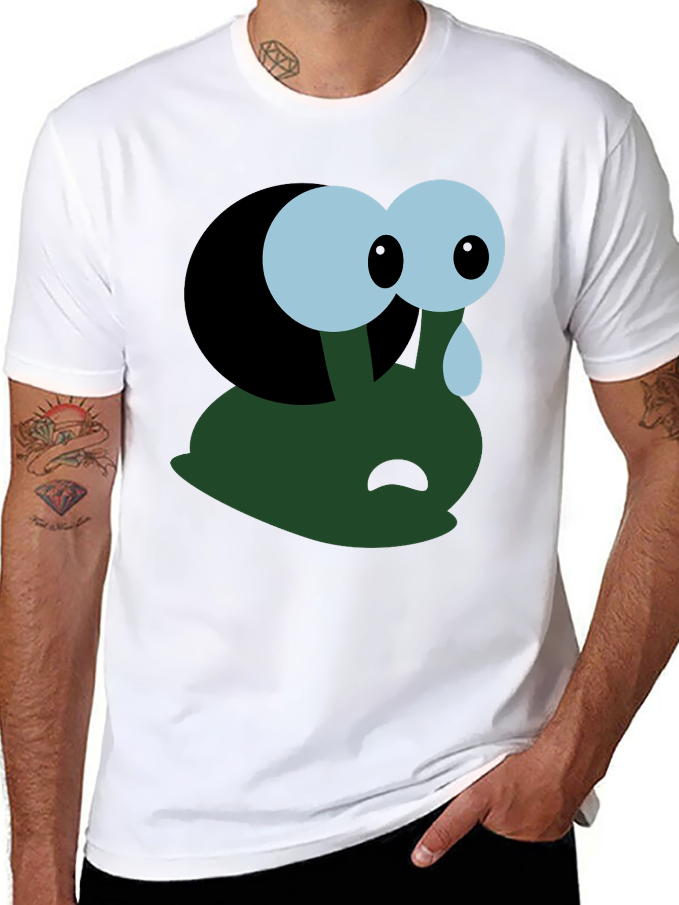 Sad Cartoon Character T-Shirt - Black