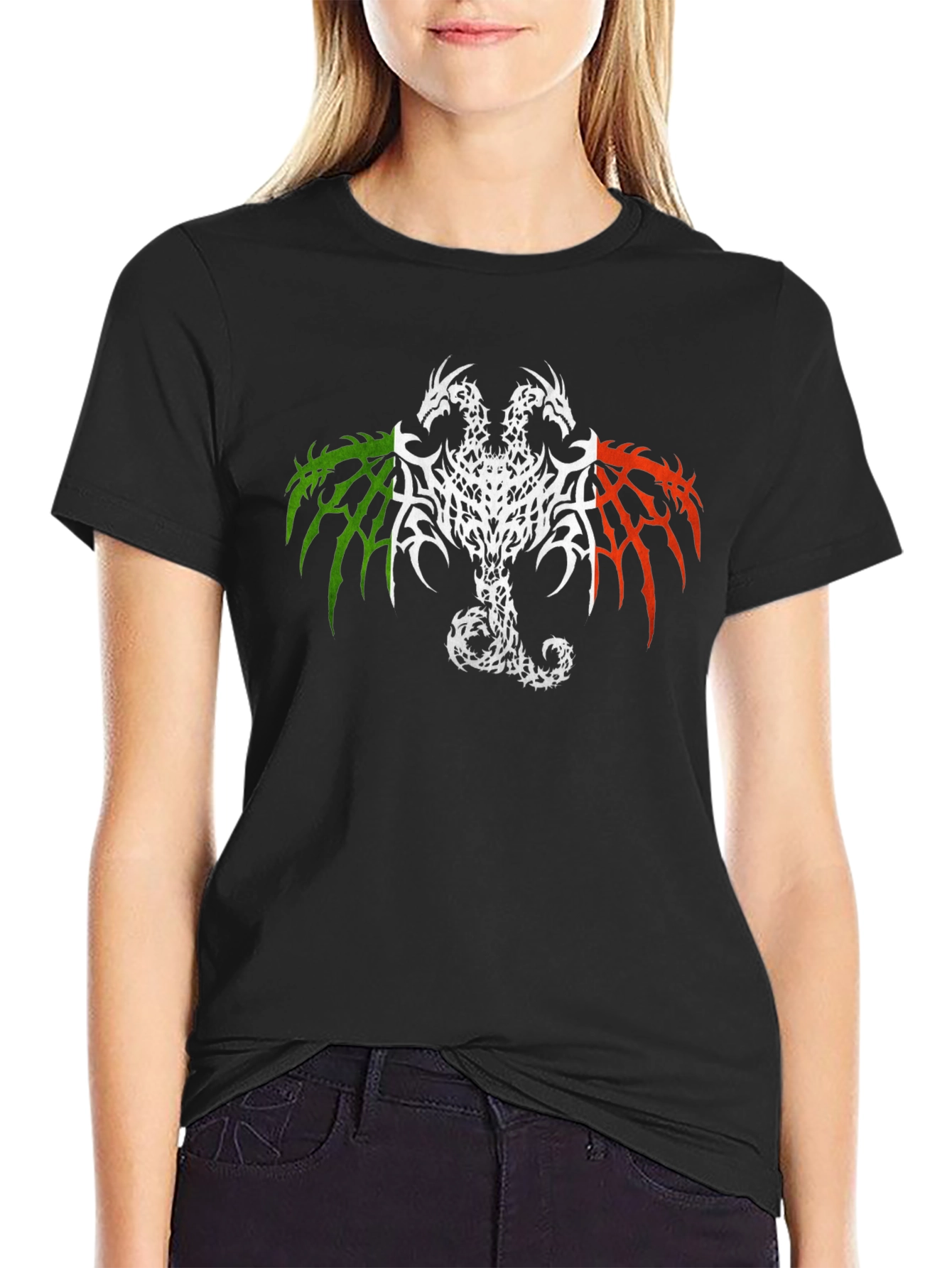 Two Headed Dragon Graphic Tee - Black