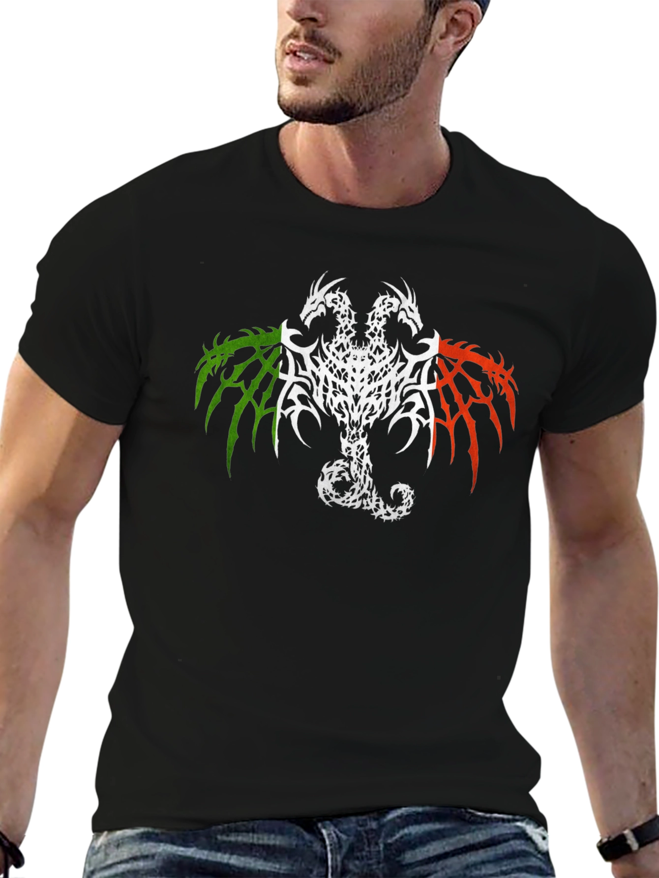 Two Headed Dragon Graphic Tee - Black