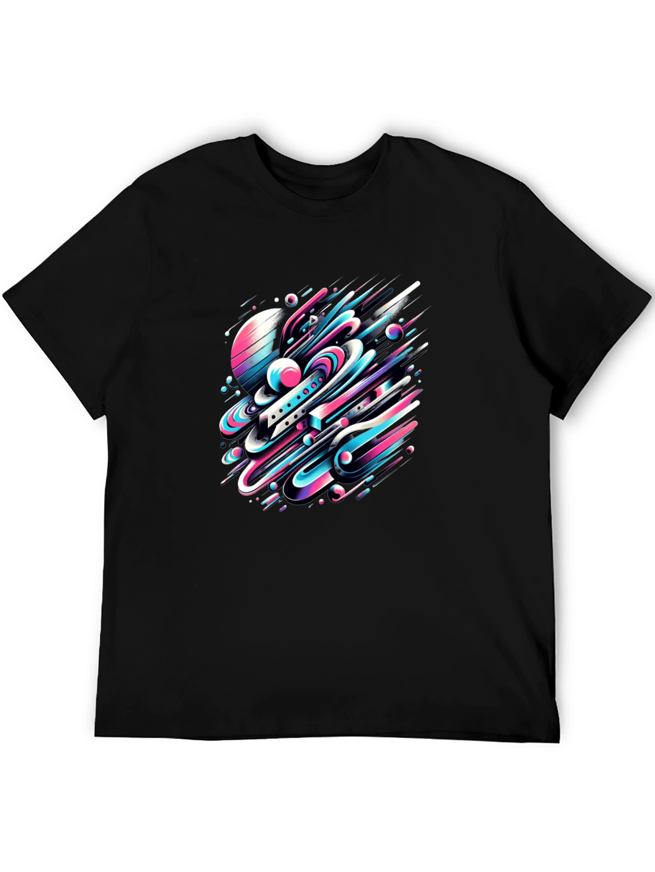 Abstract Space Tee: Graphic Print Black Cotton T-Shirt