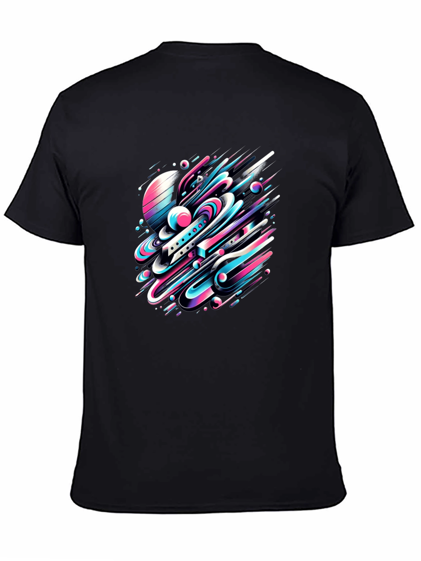 Abstract Space Tee: Graphic Print Black Cotton T-Shirt