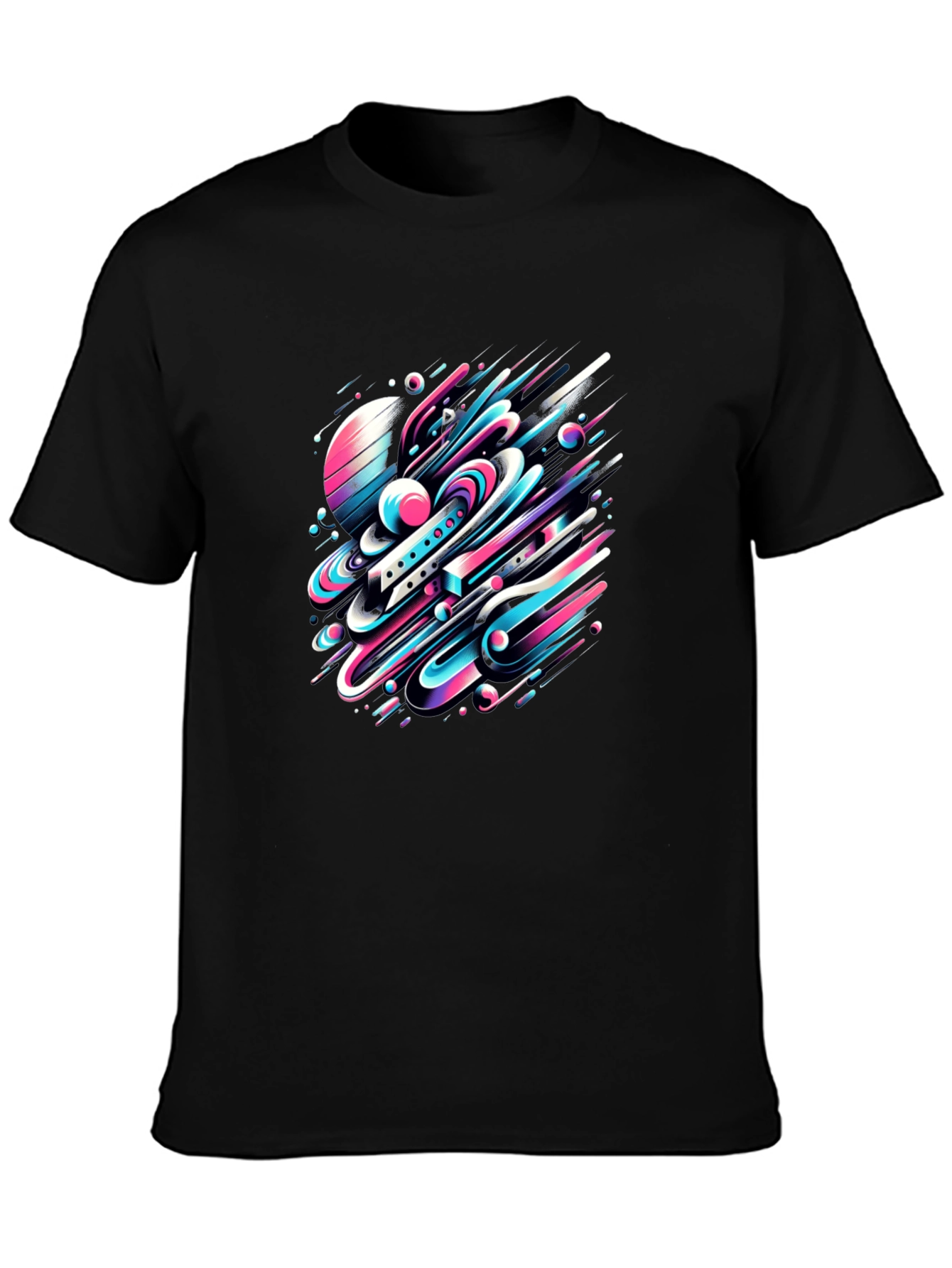 Abstract Space Tee: Graphic Print Black Cotton T-Shirt