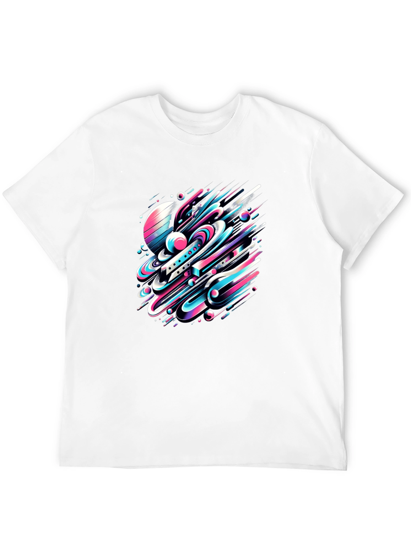 Abstract Space Tee: Graphic Print Black Cotton T-Shirt