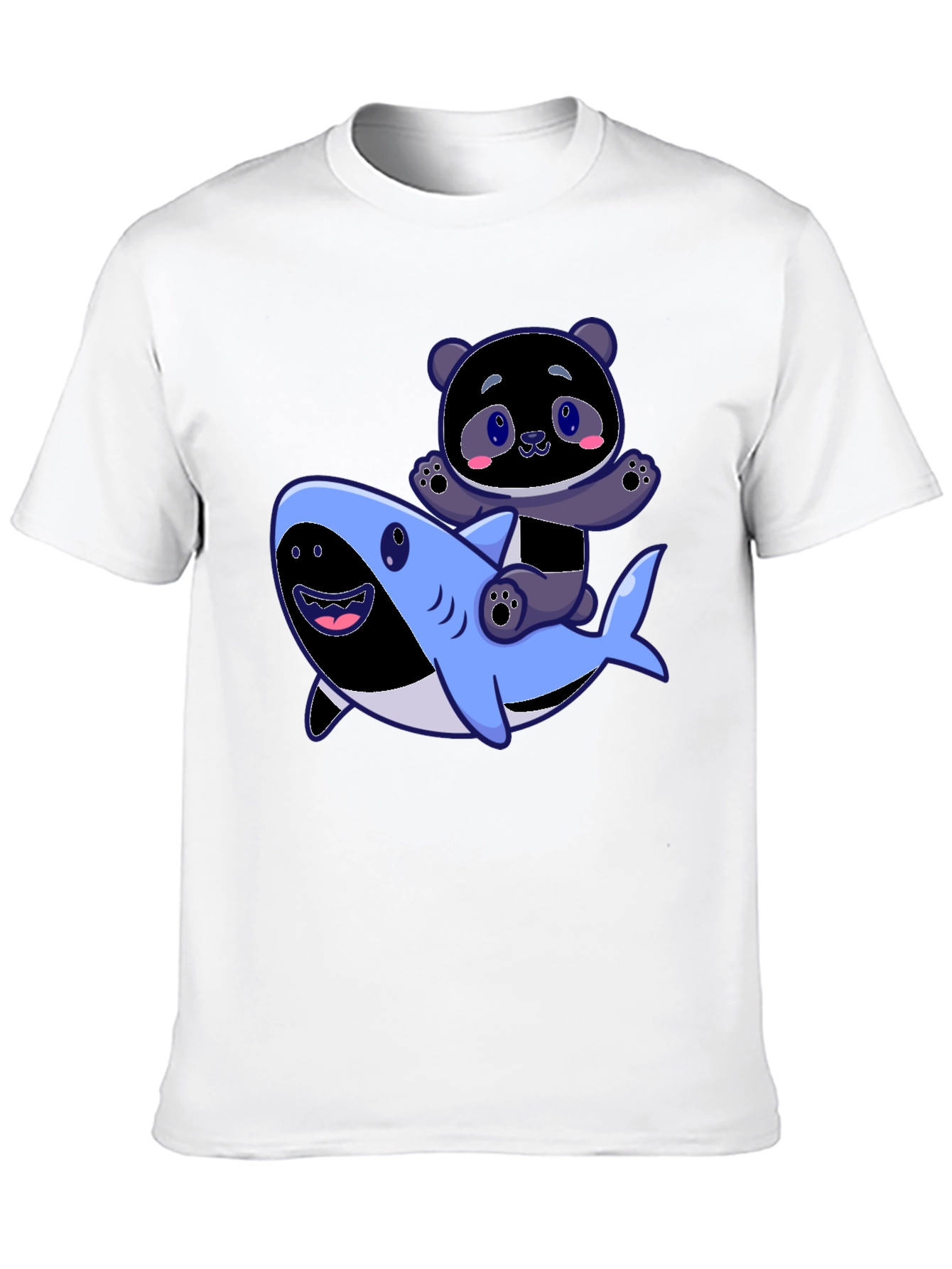 Panda Riding Shark Graphic Tee - Fun Black T-Shirt