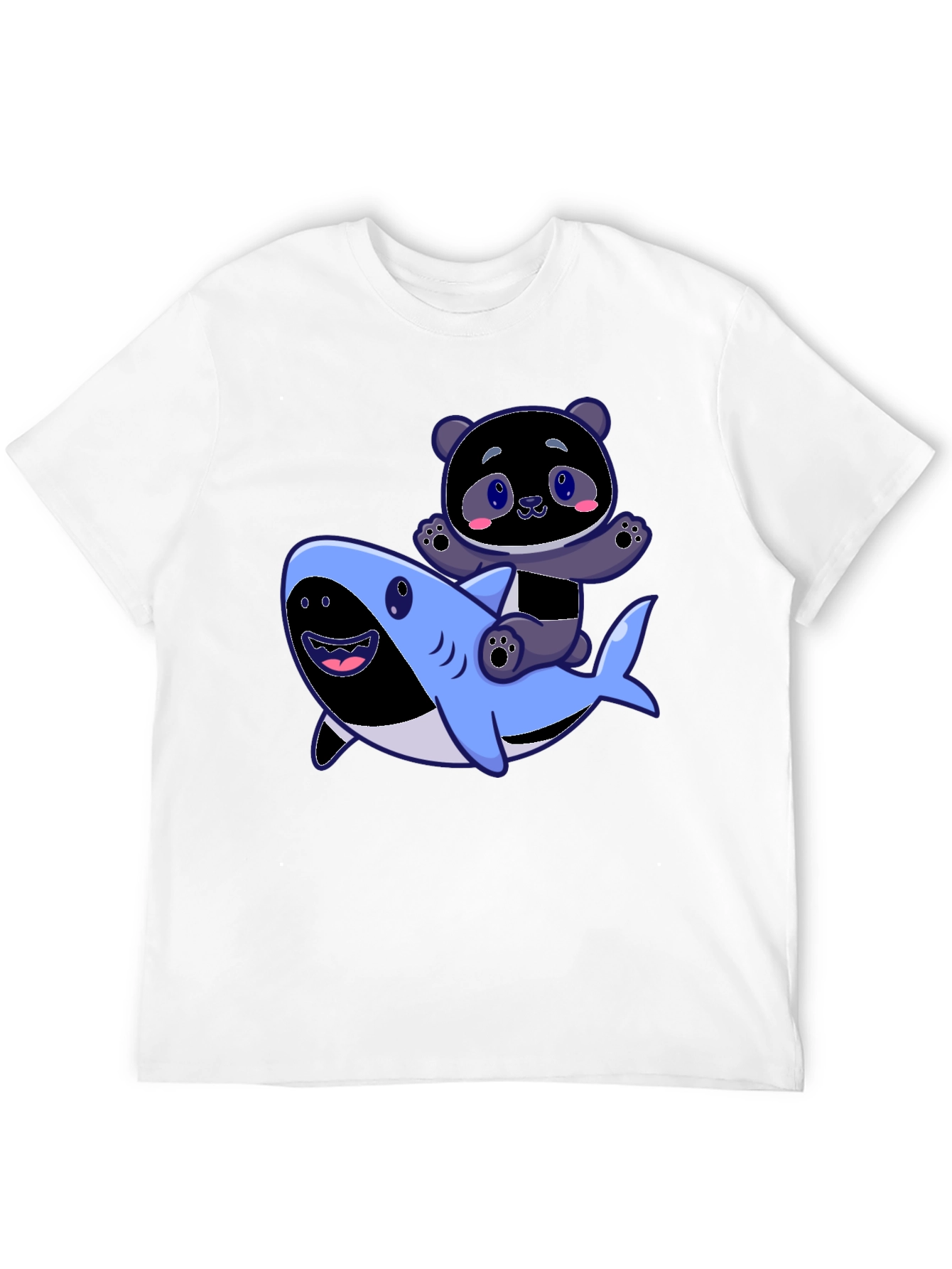 Panda Riding Shark Graphic Tee - Fun Black T-Shirt