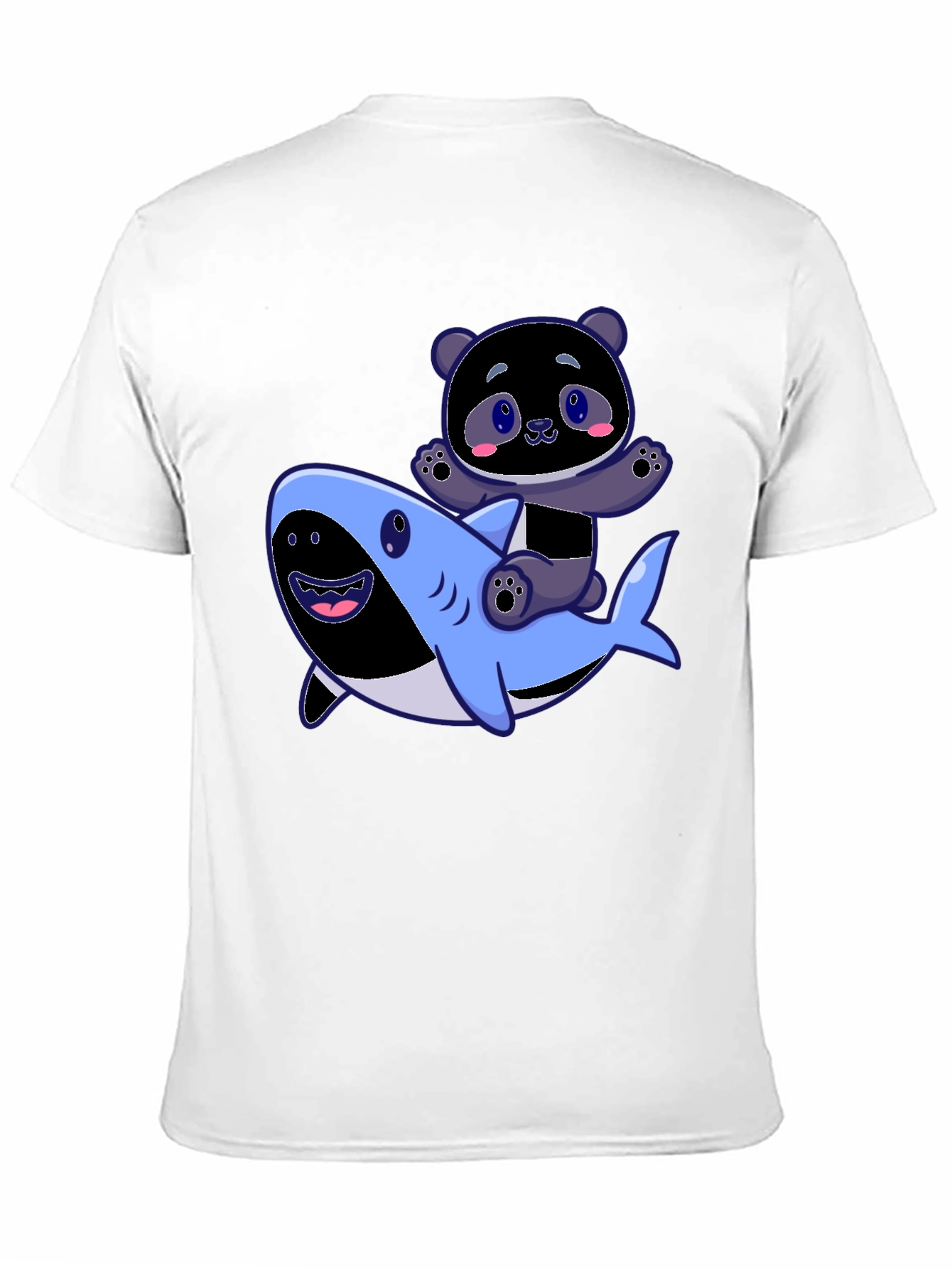 Panda Riding Shark Graphic Tee - Fun Black T-Shirt