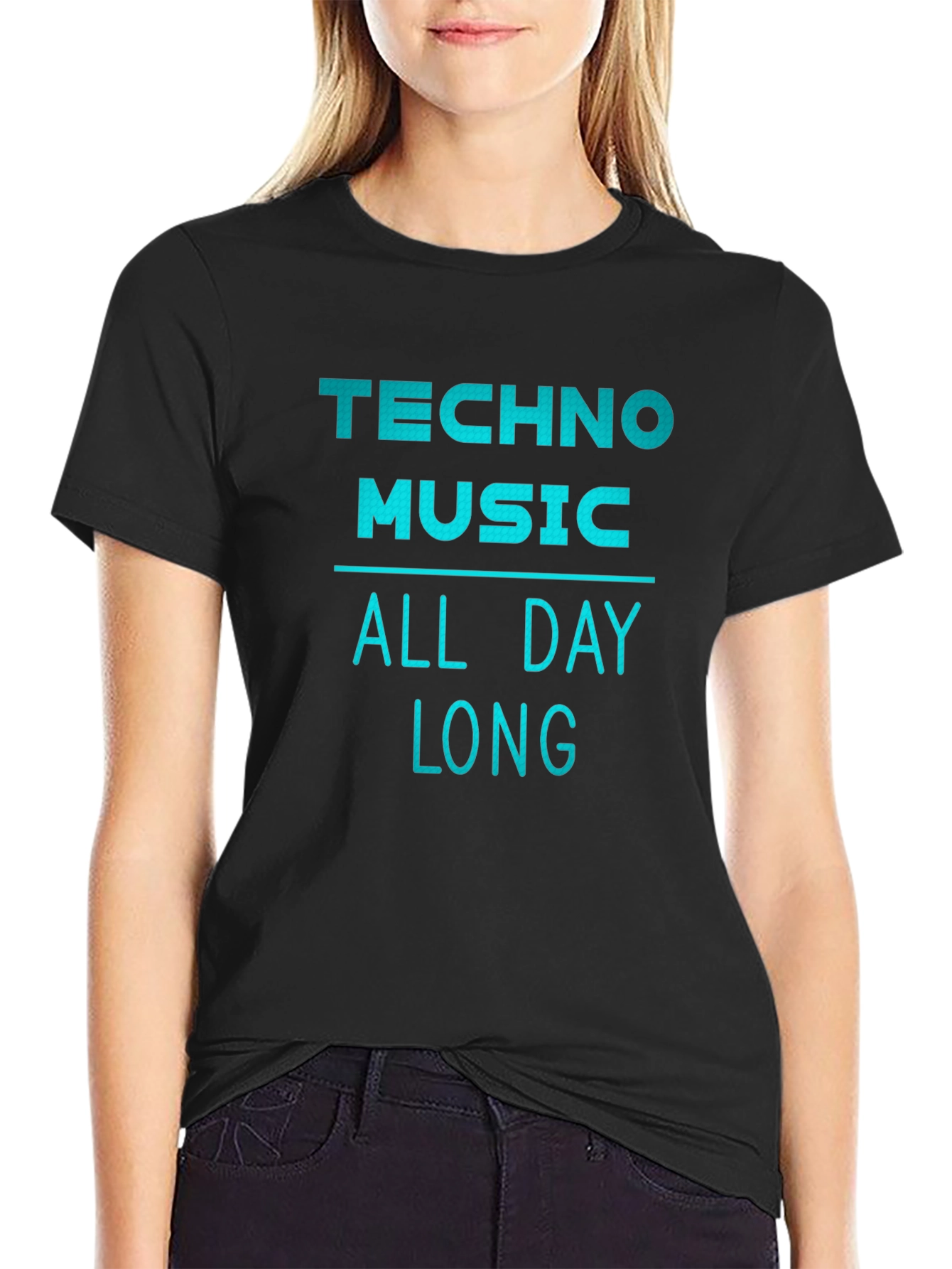 Techno Music All Day Long Graphic Tee - Black