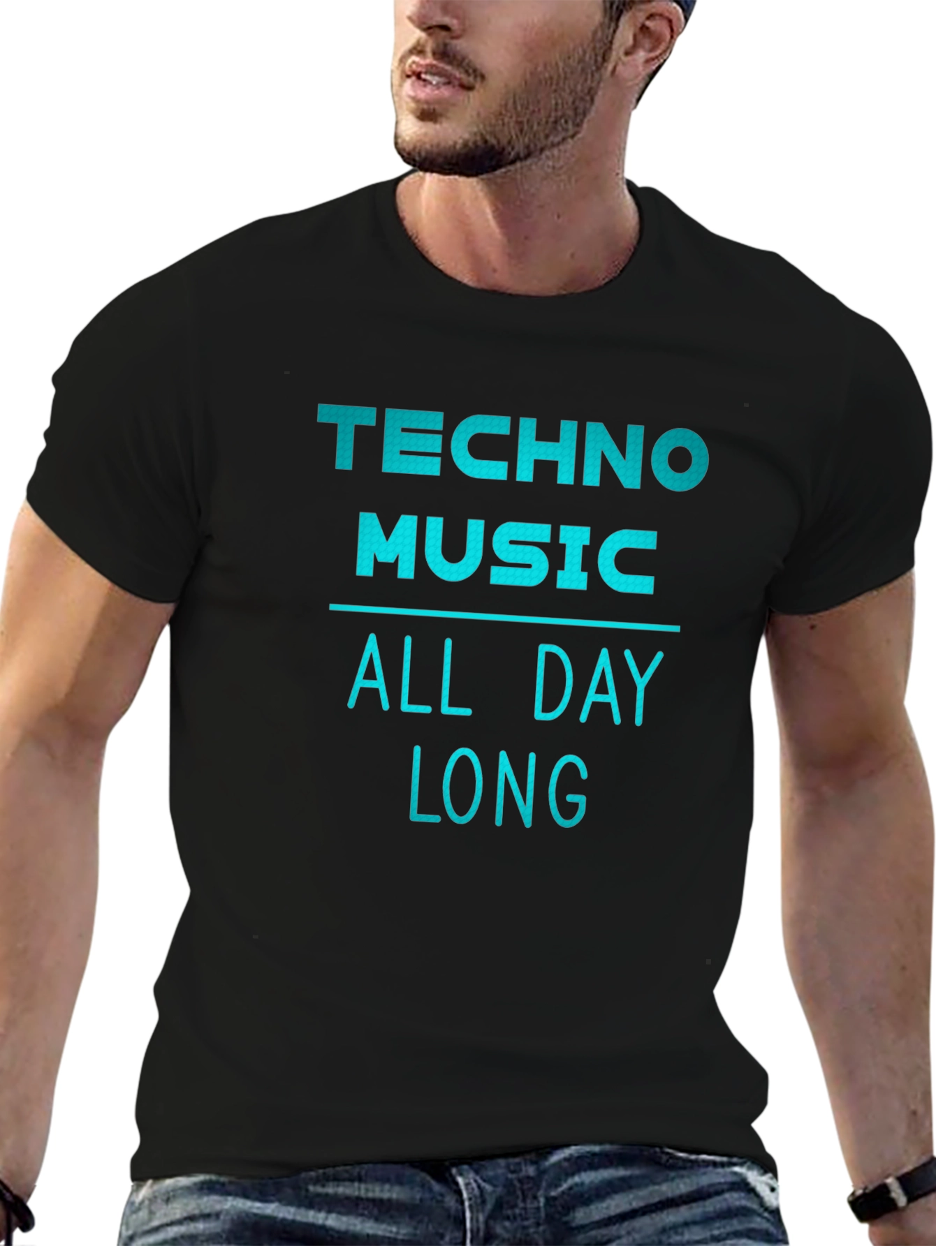 Techno Music All Day Long Graphic Tee - Black