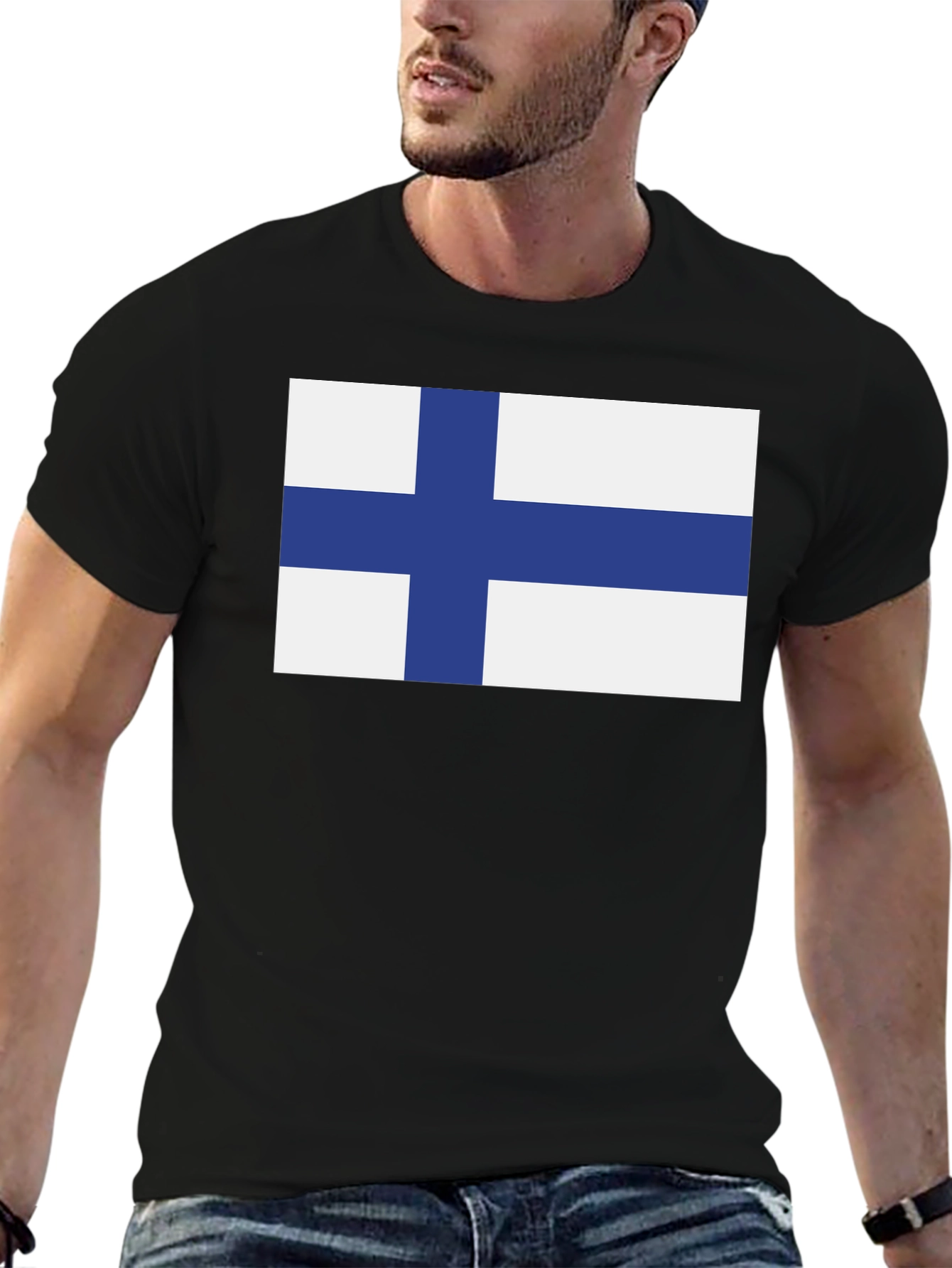 Finland Flag T-Shirt - Black Crew Neck Tee