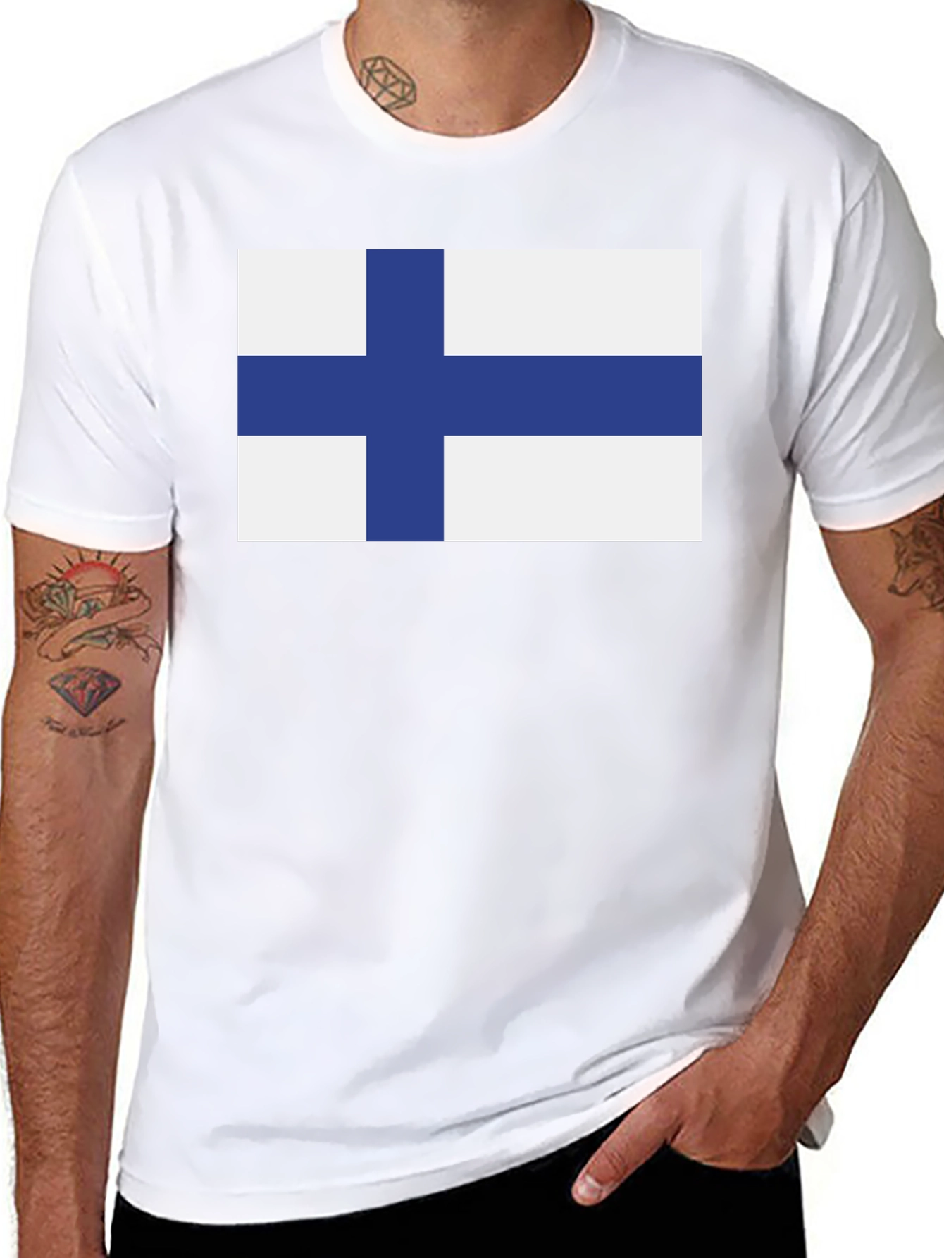 Finland Flag T-Shirt - Black Crew Neck Tee