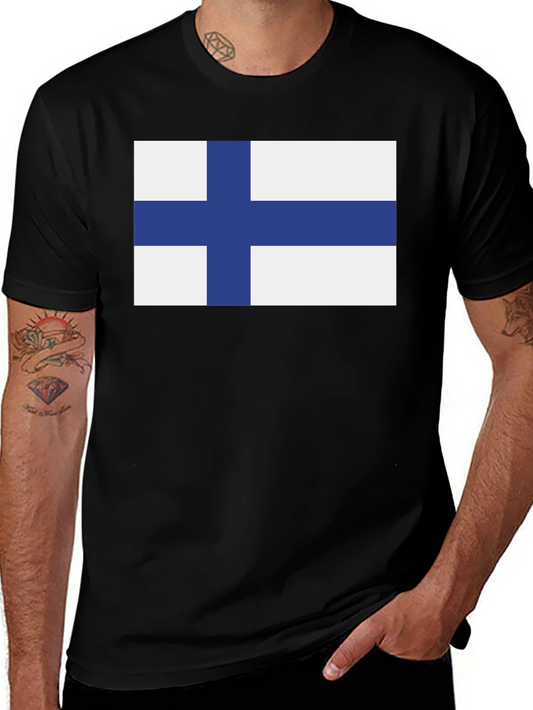 Finland Flag T-Shirt - Black Crew Neck Tee