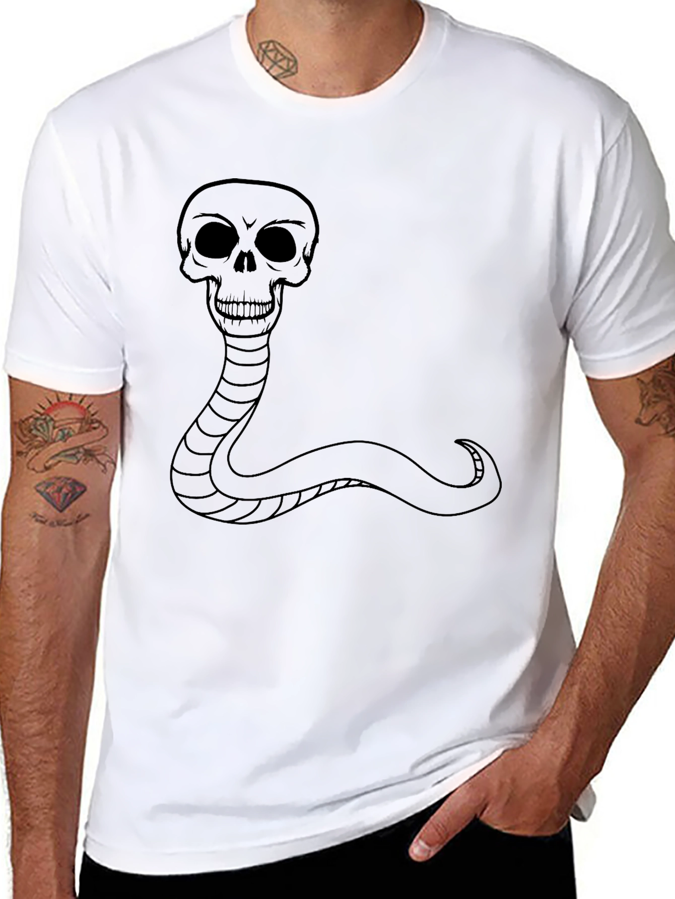Skull Snake Graphic T-Shirt - Black Cotton Tee