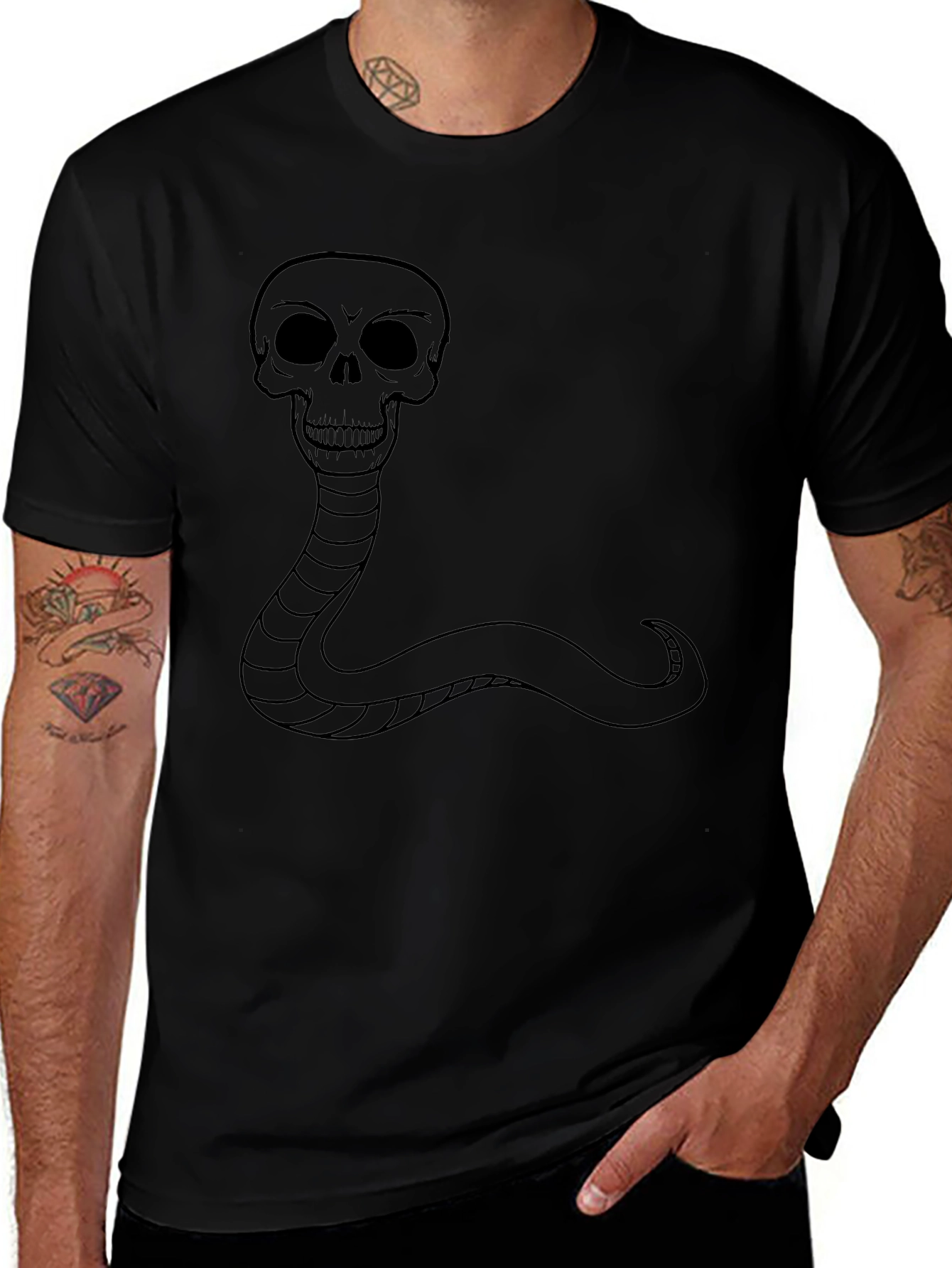 Skull Snake Graphic T-Shirt - Black Cotton Tee