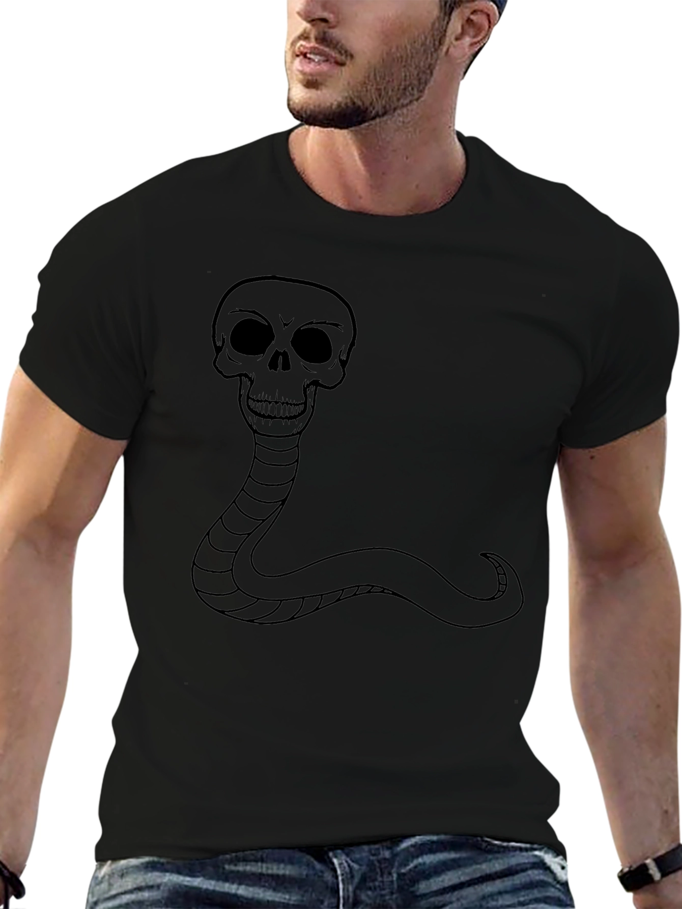 Skull Snake Graphic T-Shirt - Black Cotton Tee
