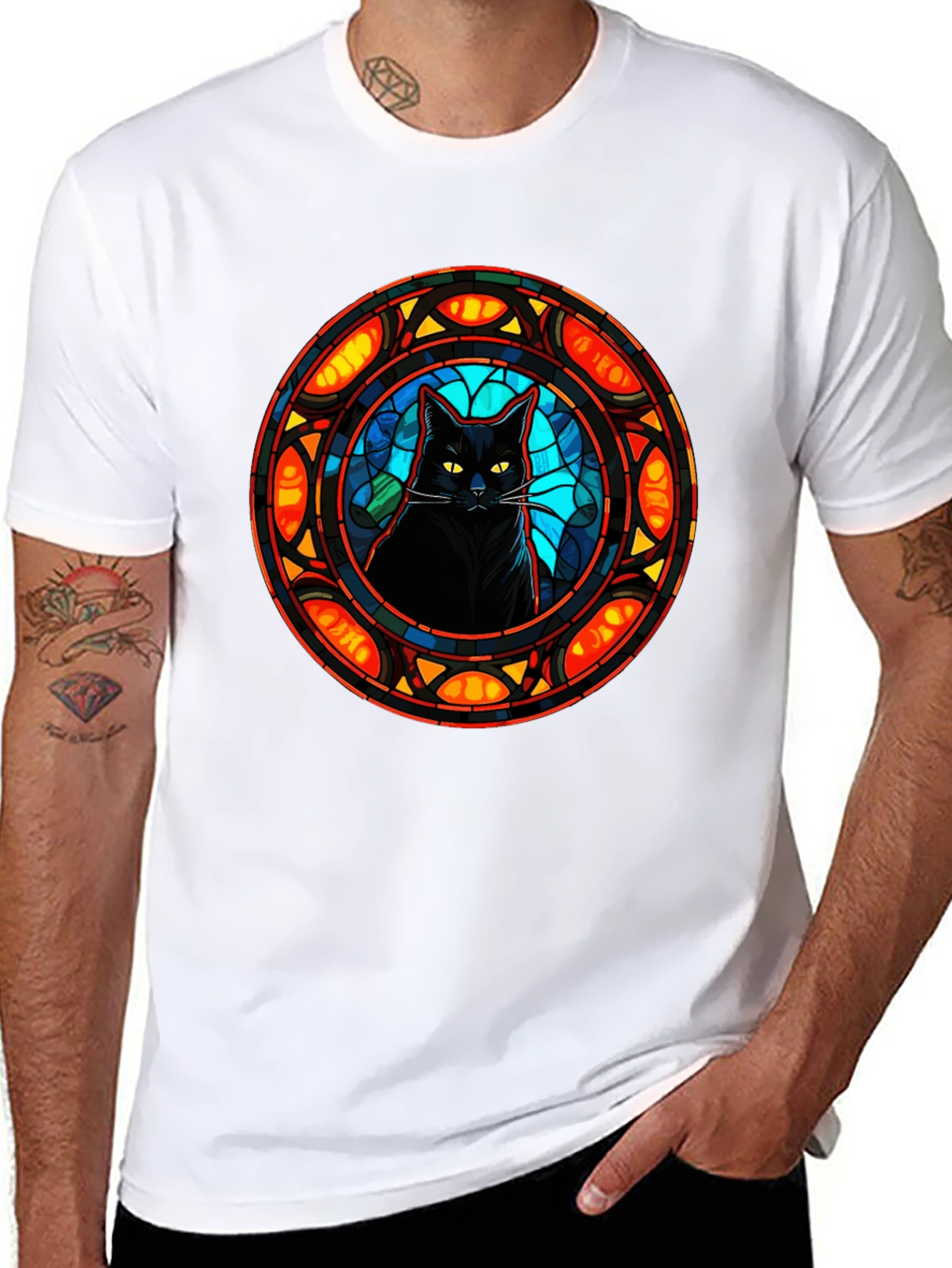 Stained Glass Cat Graphic Tee - Stylish Comfort