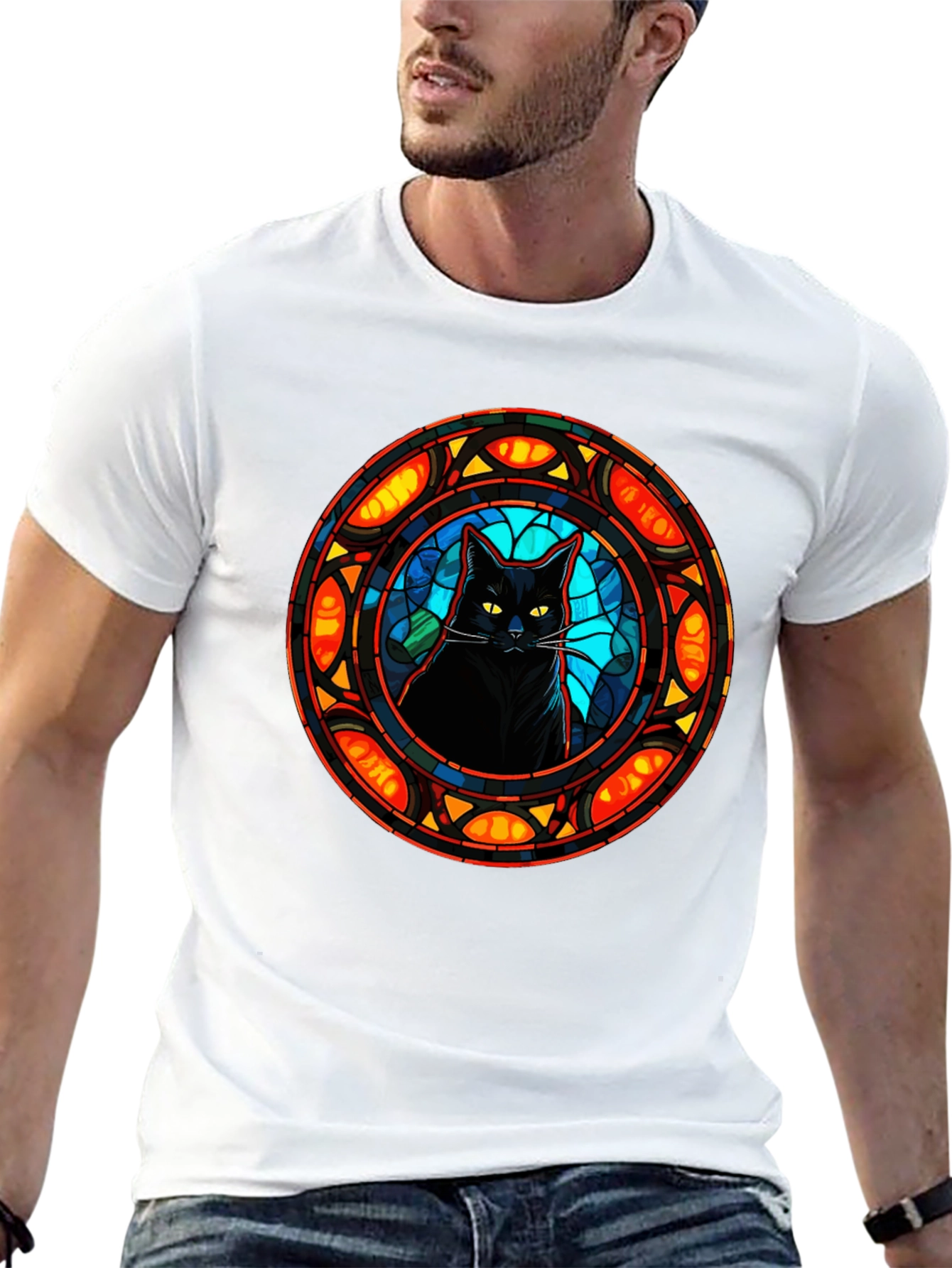 Stained Glass Cat Graphic Tee - Stylish Comfort
