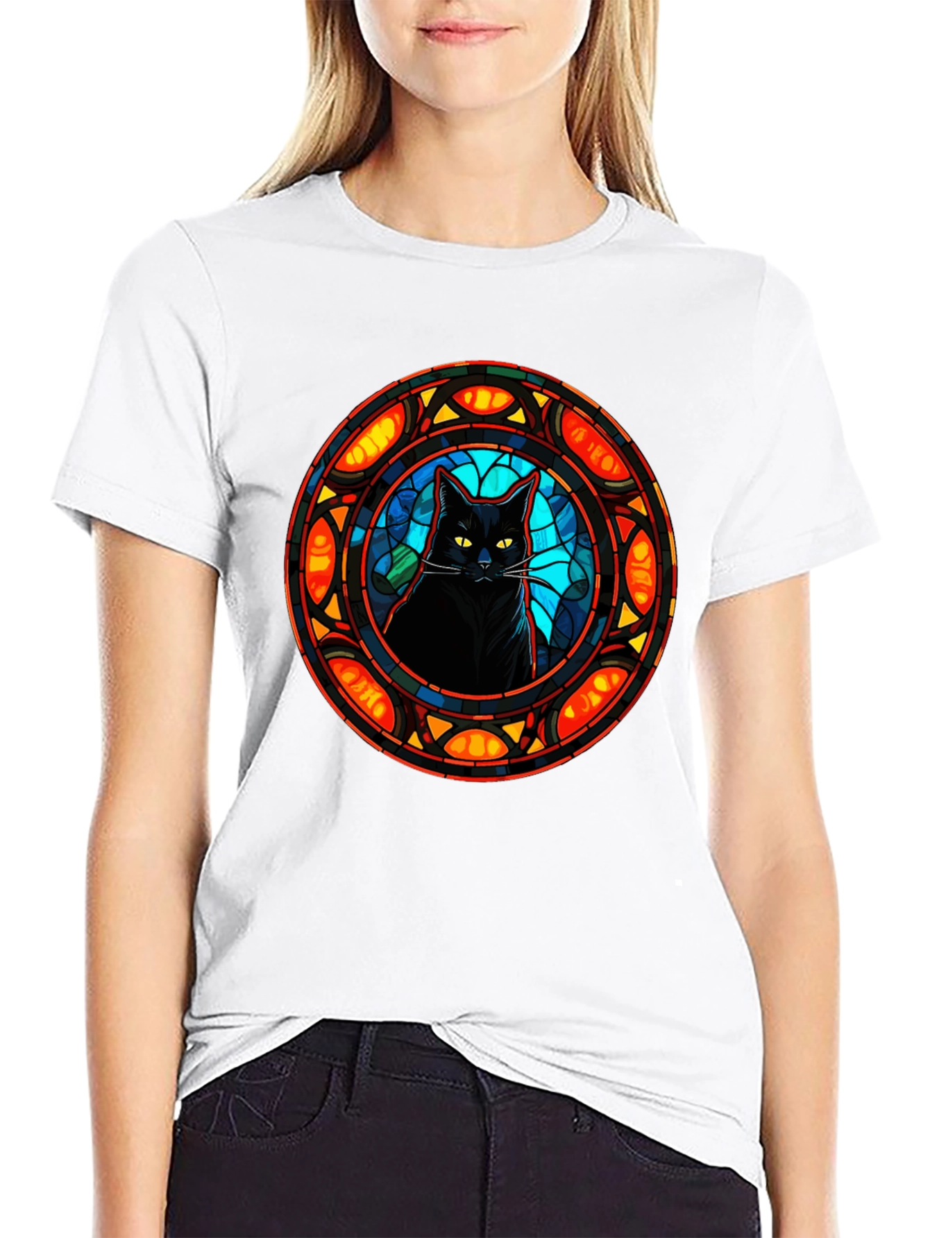 Stained Glass Cat Graphic Tee - Stylish Comfort