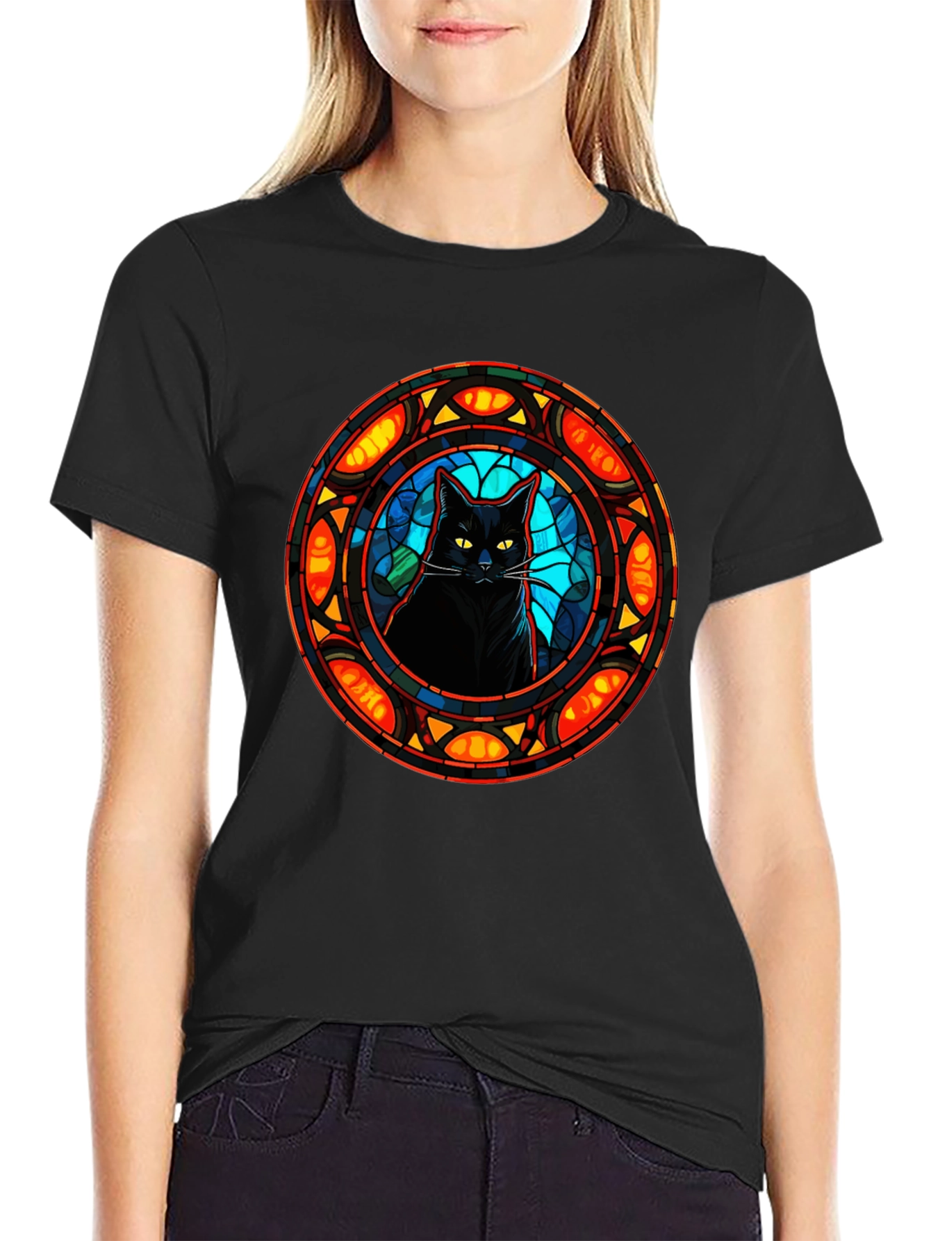 Stained Glass Cat Graphic Tee - Stylish Comfort