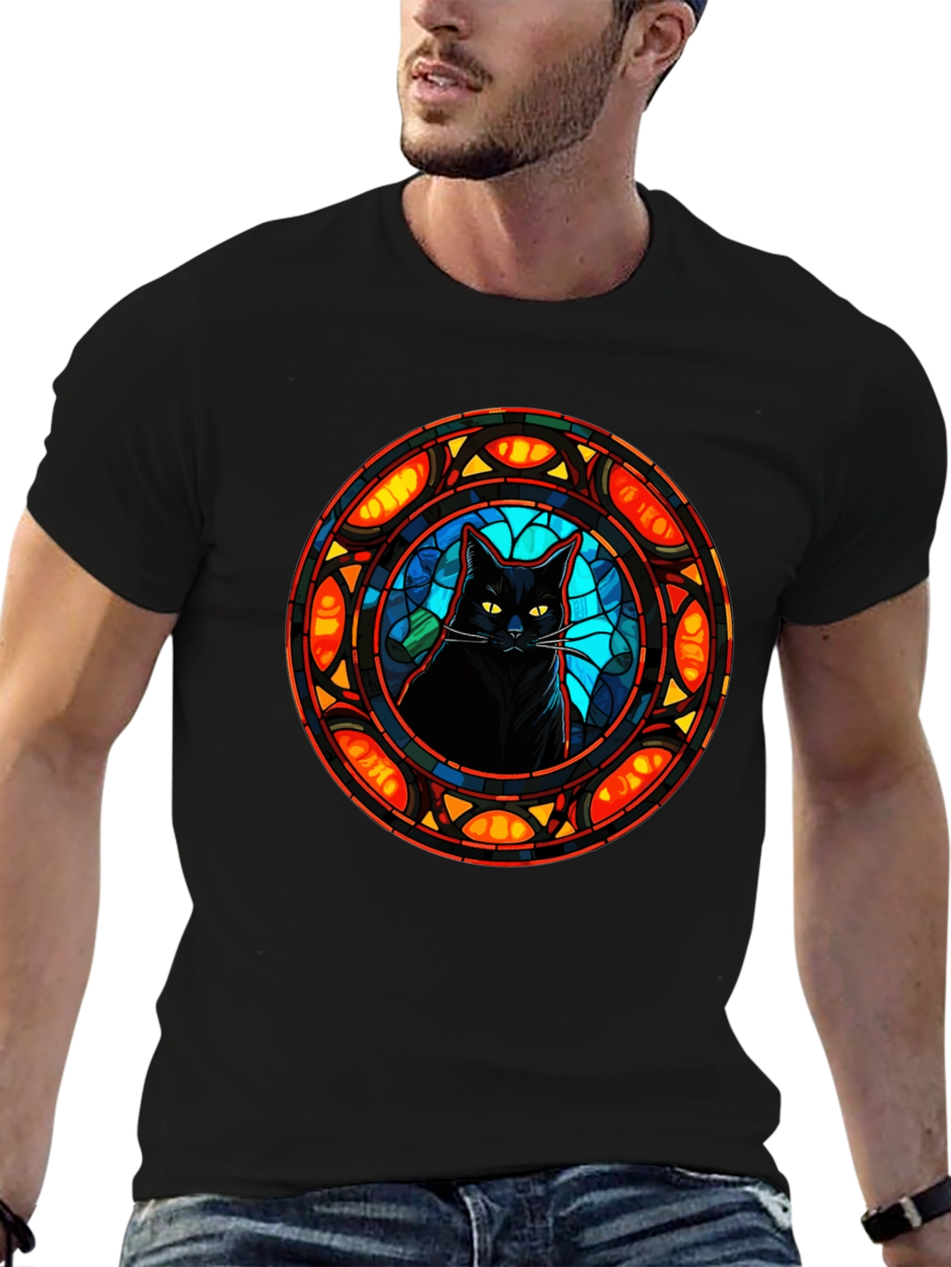 Stained Glass Cat Graphic Tee - Stylish Comfort