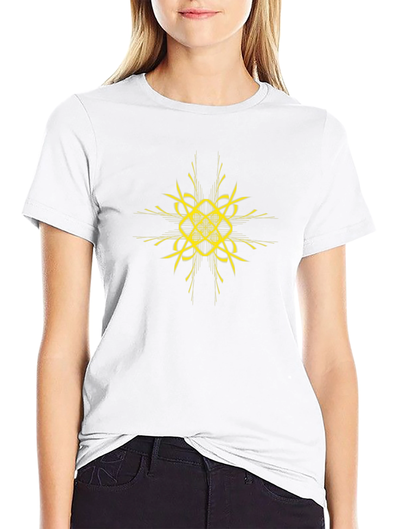 Black T-Shirt with Abstract Gold Design