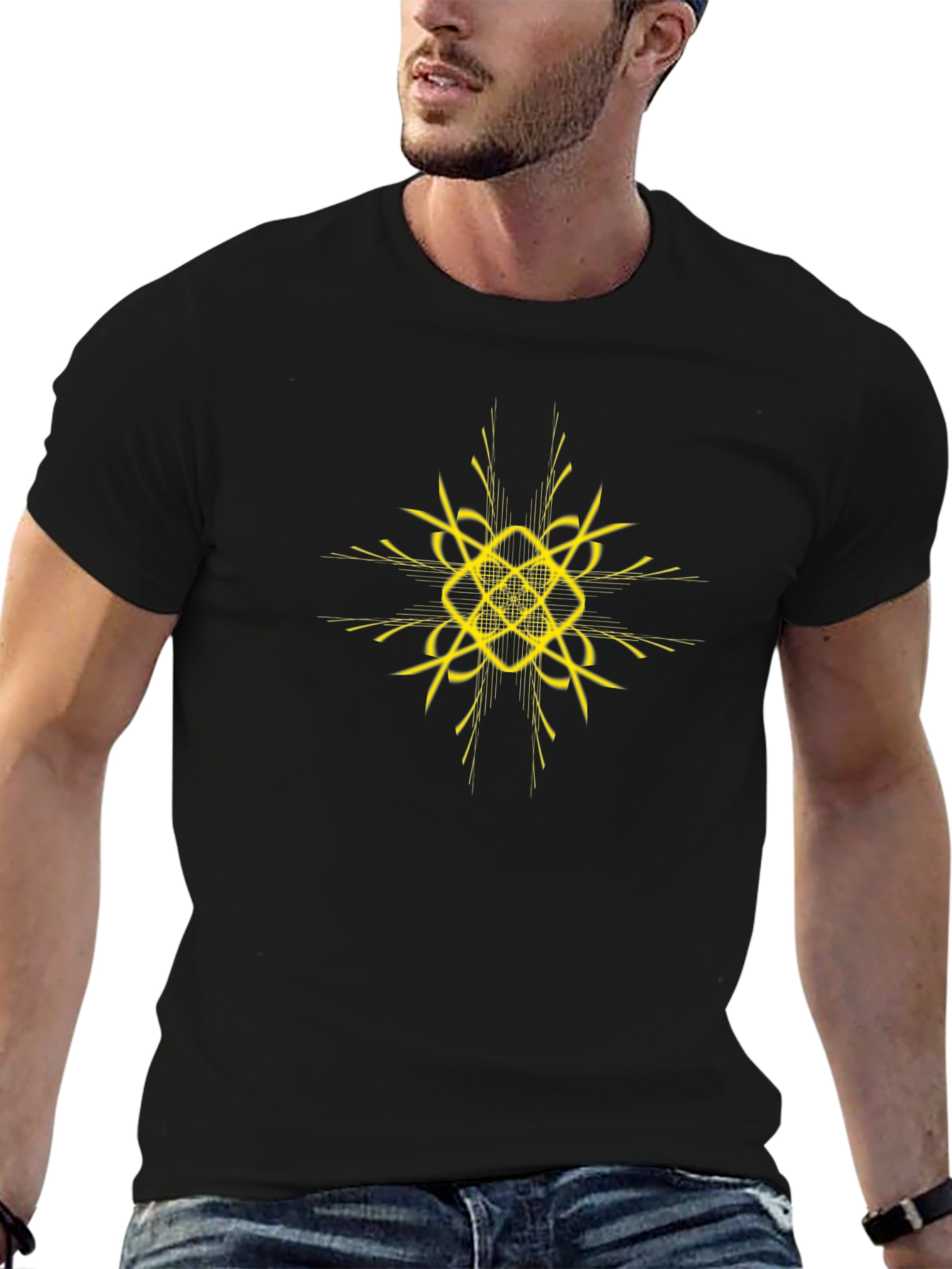 Black T-Shirt with Abstract Gold Design