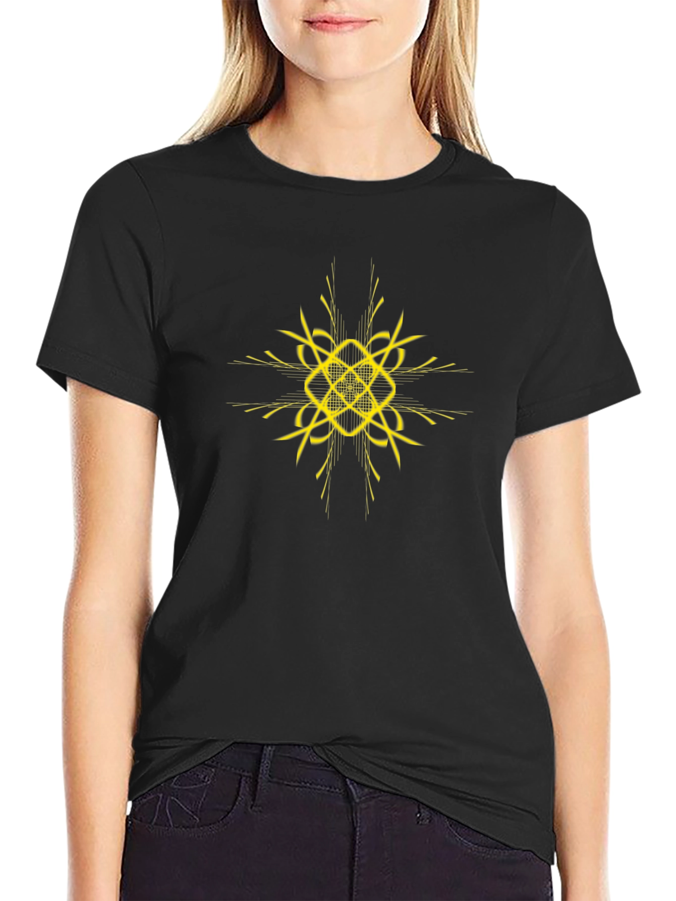 Black T-Shirt with Abstract Gold Design