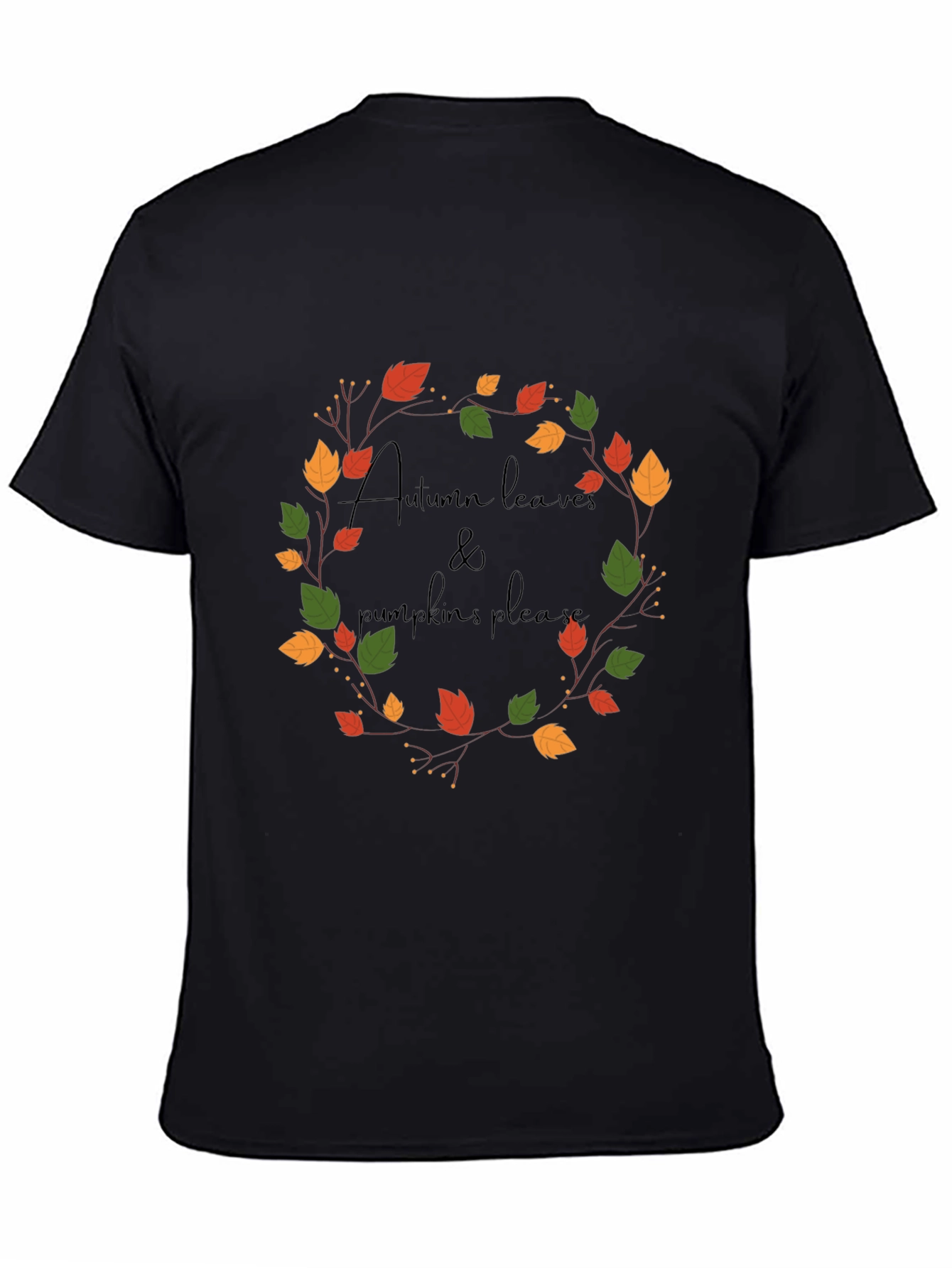 Autumn Leaves & Pumpkins Please Black Graphic Tee