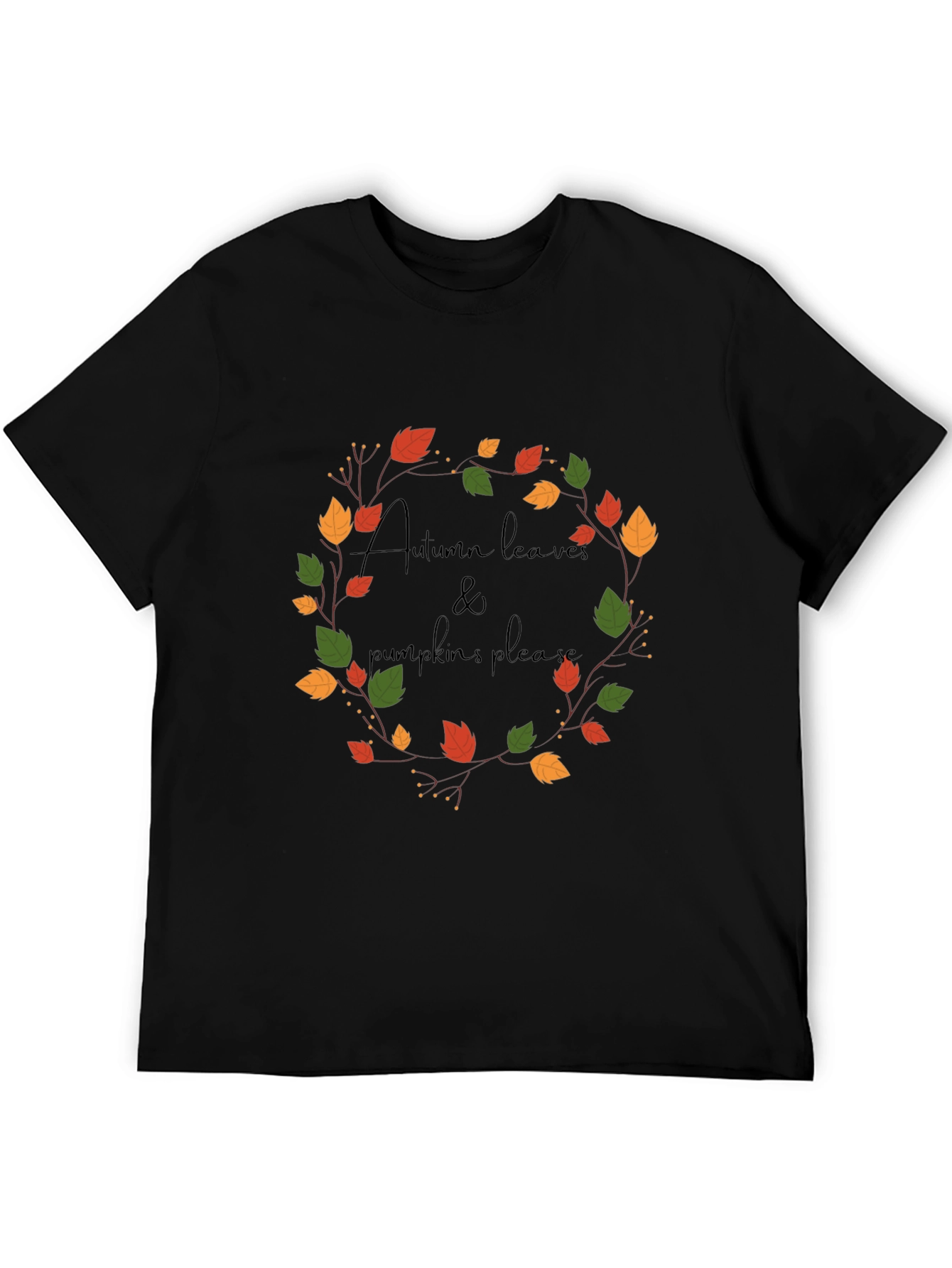 Autumn Leaves & Pumpkins Please Black Graphic Tee