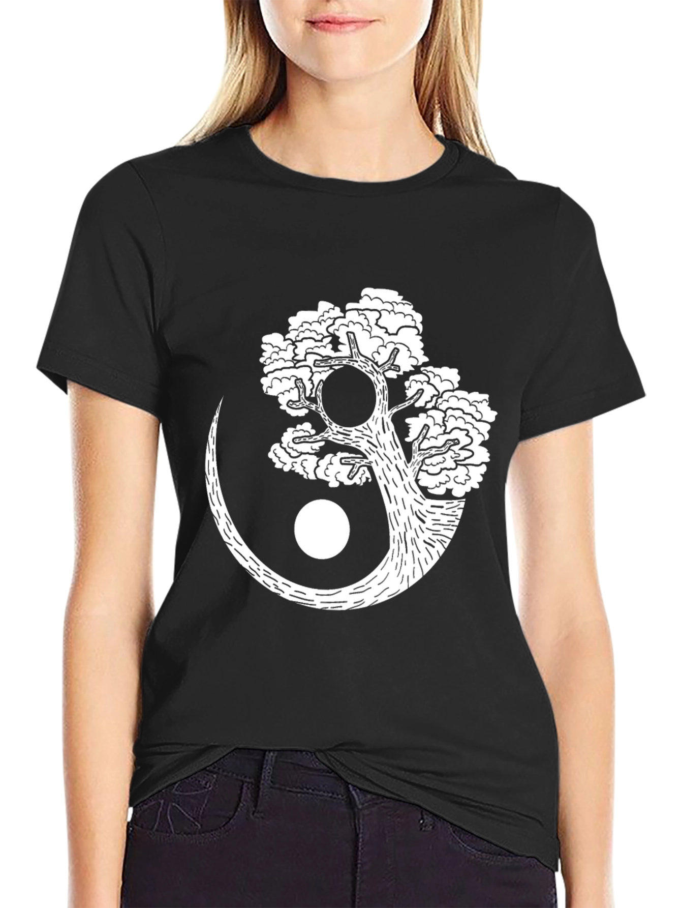 Yin Yang Tree Graphic Tee - Black