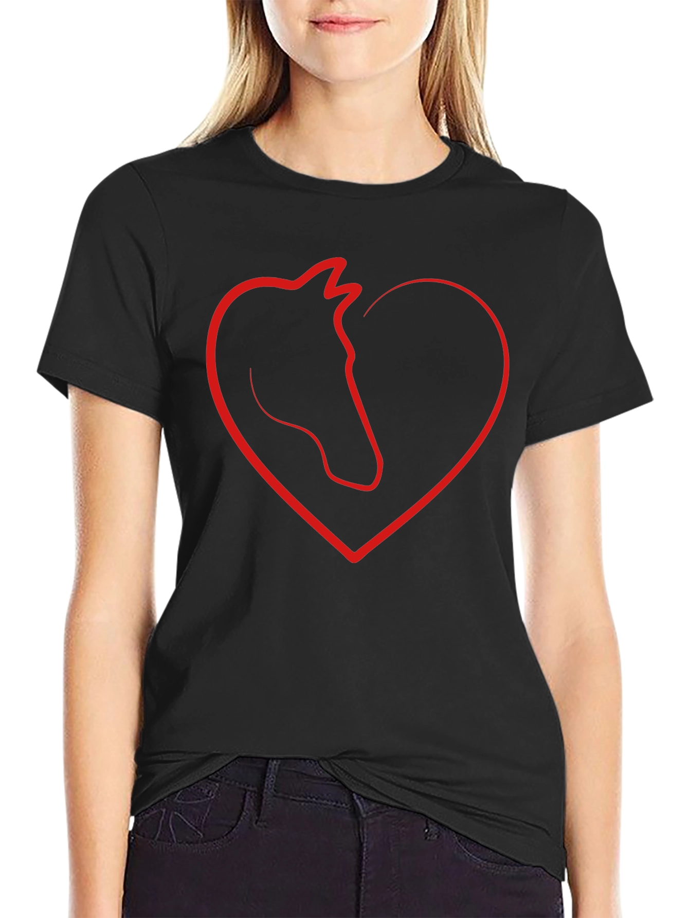 Horse Lover Heart Graphic Tee - Black
