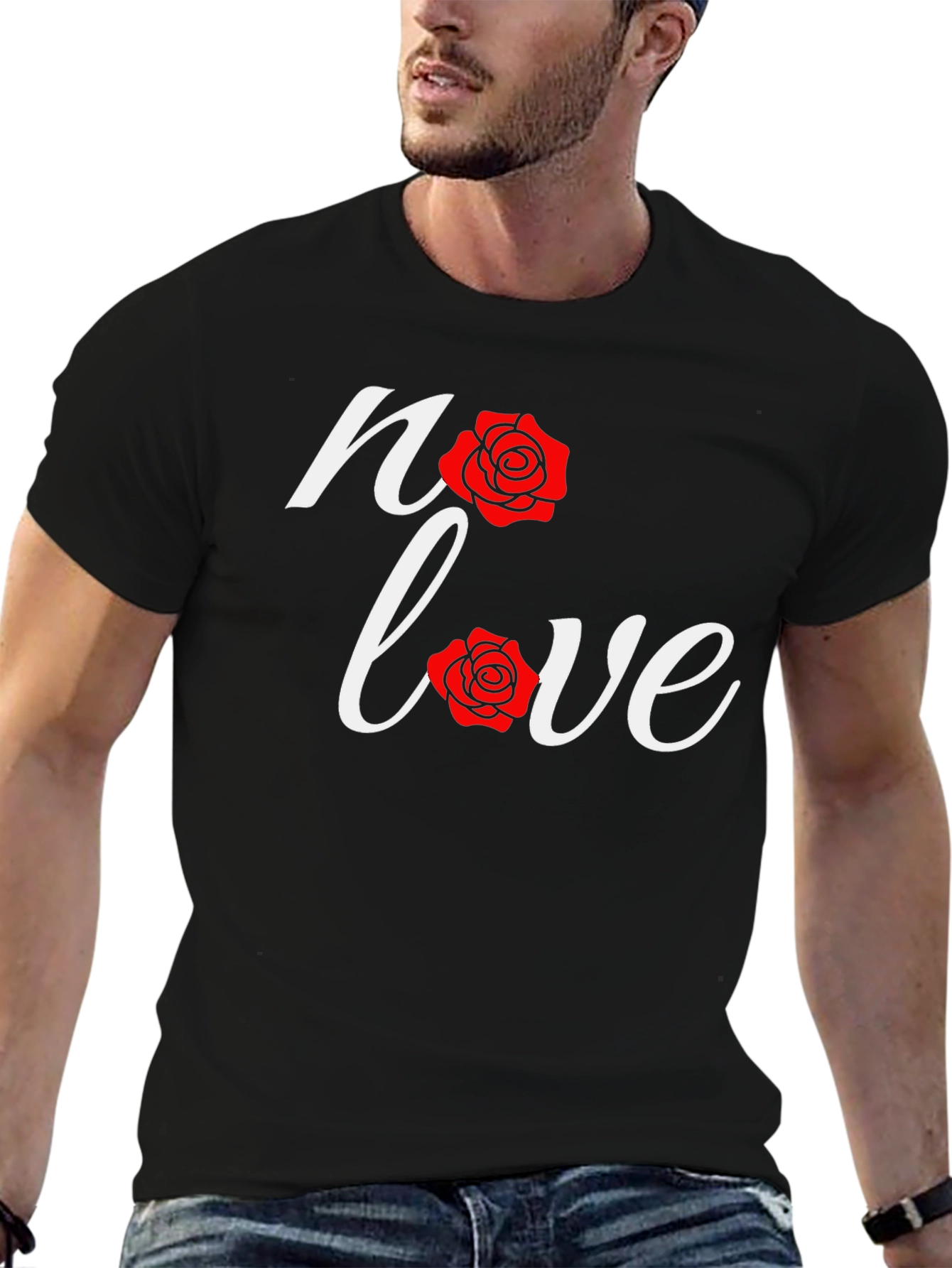 No Love Rose Graphic Black T-Shirt