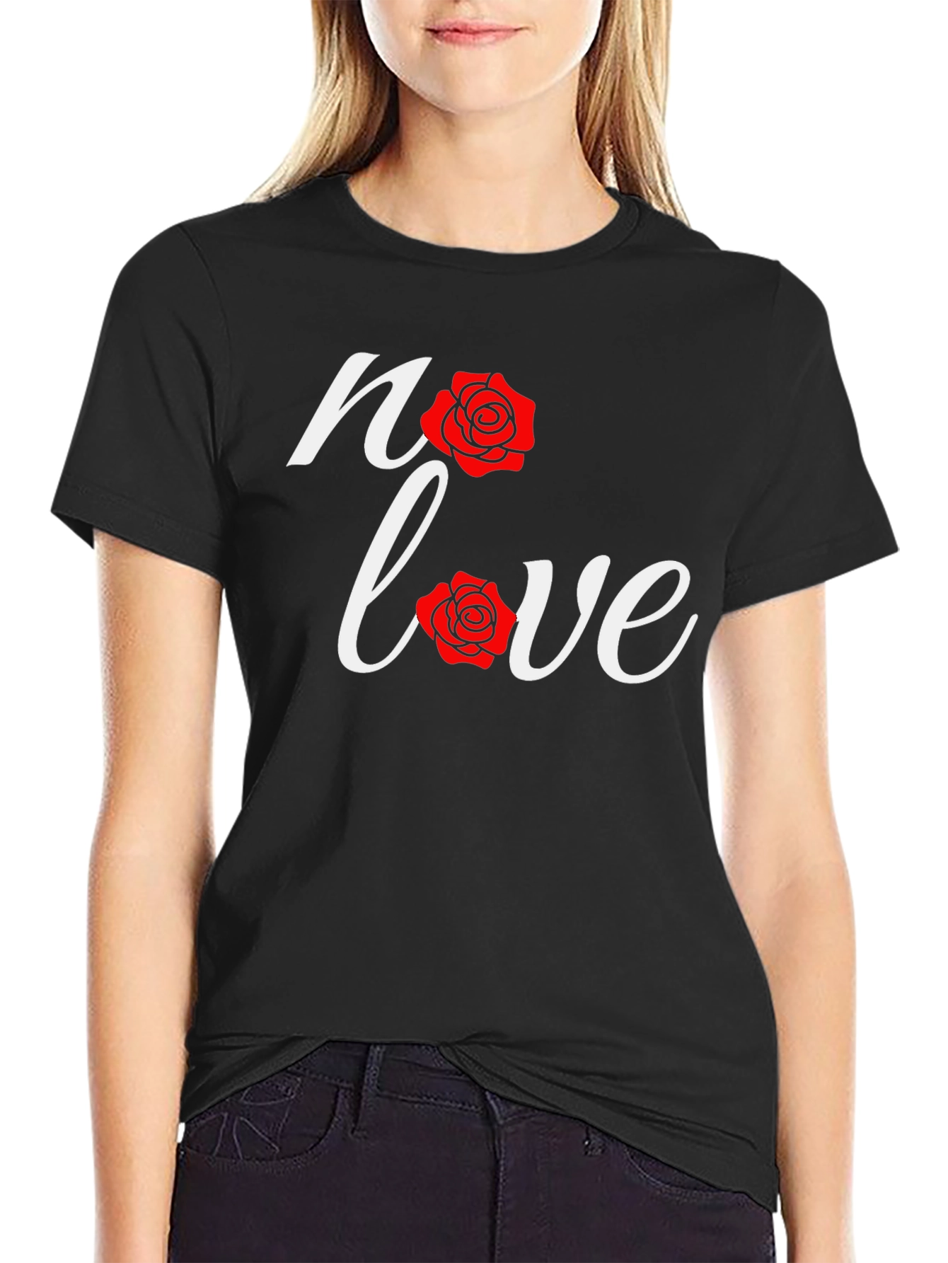 No Love Rose Graphic Black T-Shirt