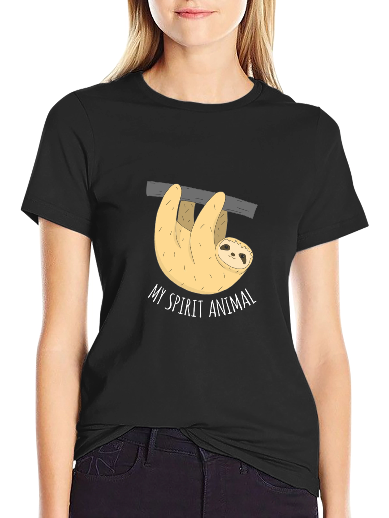 Cute Sloth Spirit Animal Graphic Tee - Black