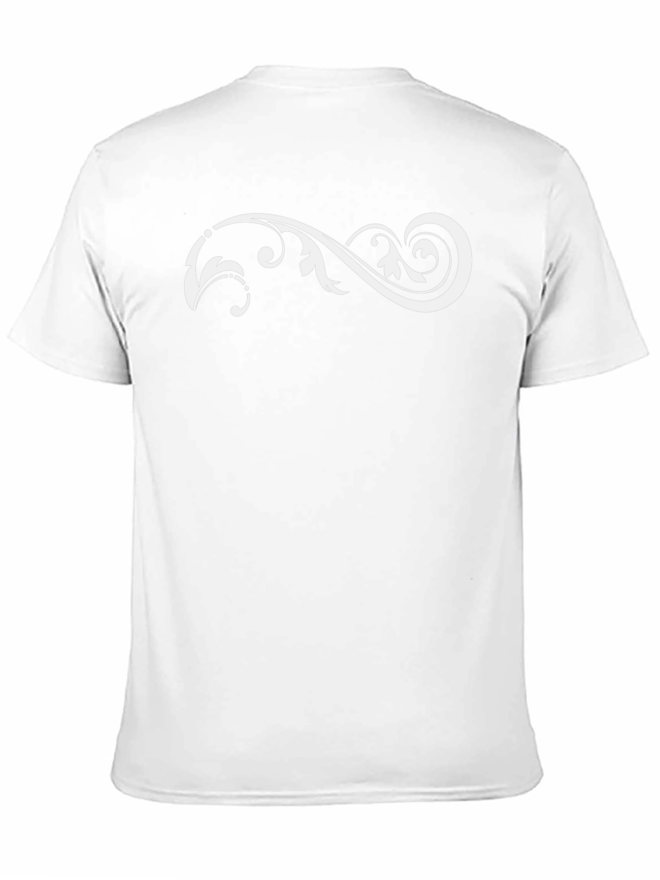 Black T-Shirt with White Floral Scroll Design