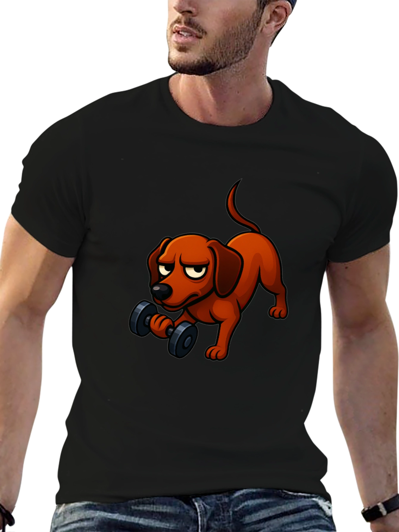 Funny Dog Lifting Weights T-Shirt