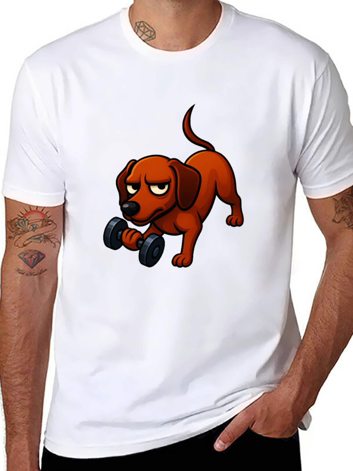 Funny Dog Lifting Weights T-Shirt