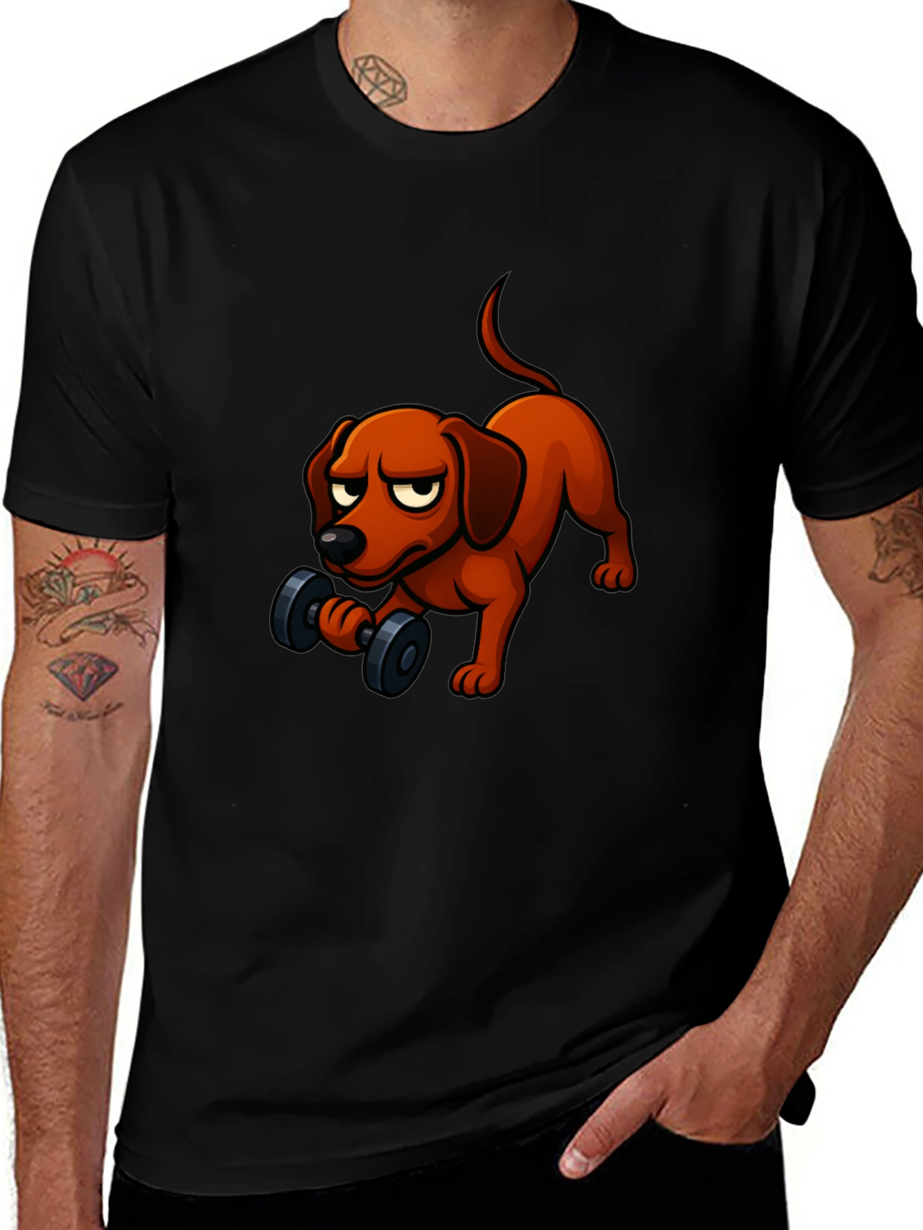 Funny Dog Lifting Weights T-Shirt