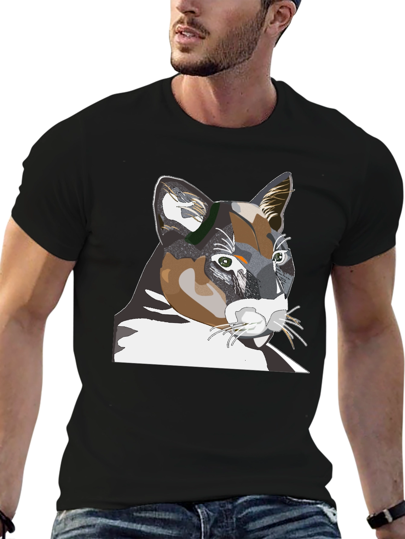 Cool Cat Graphic Tee - Black Cotton T-Shirt