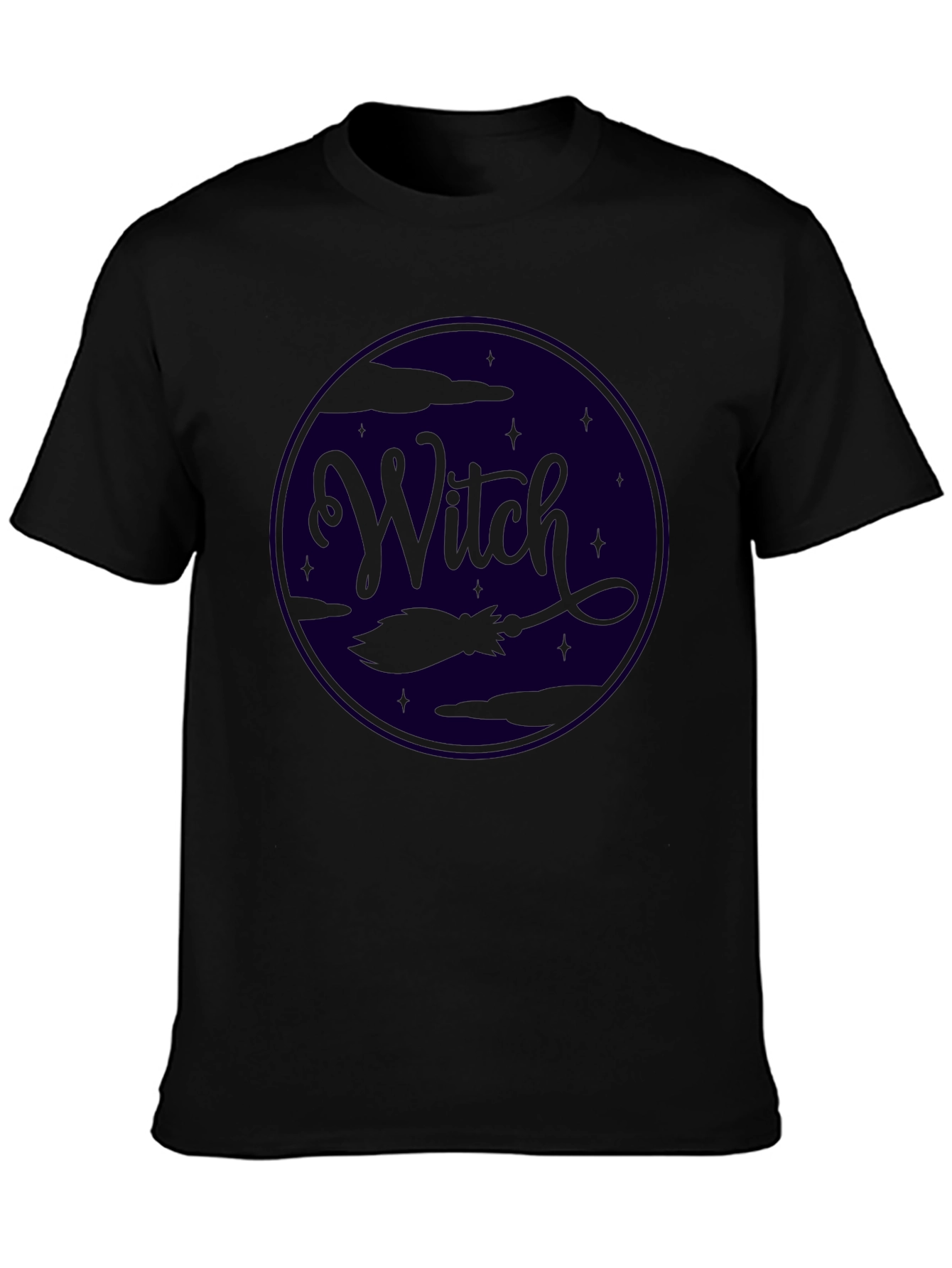 Witch Broom Halloween Graphic Tee - Black