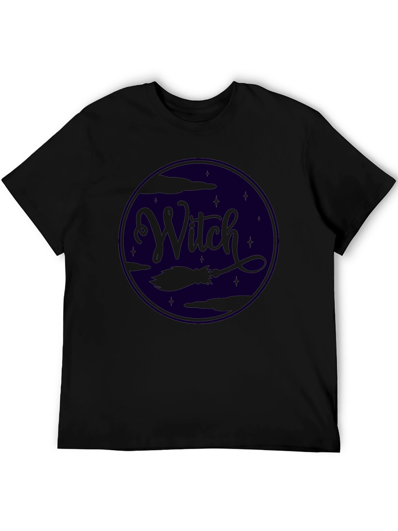 Witch Broom Halloween Graphic Tee - Black