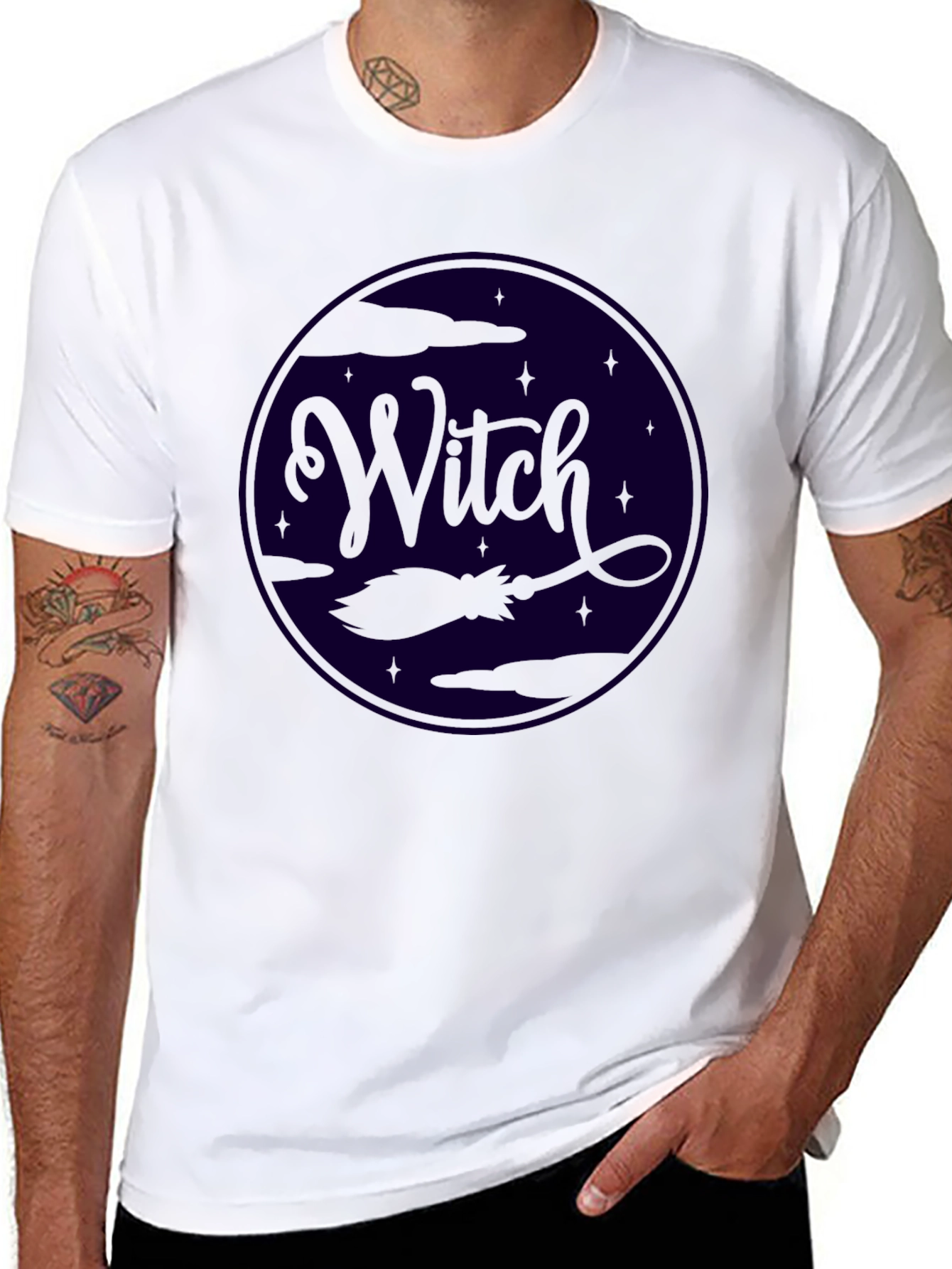 Witch Broom Halloween Graphic Tee - Black